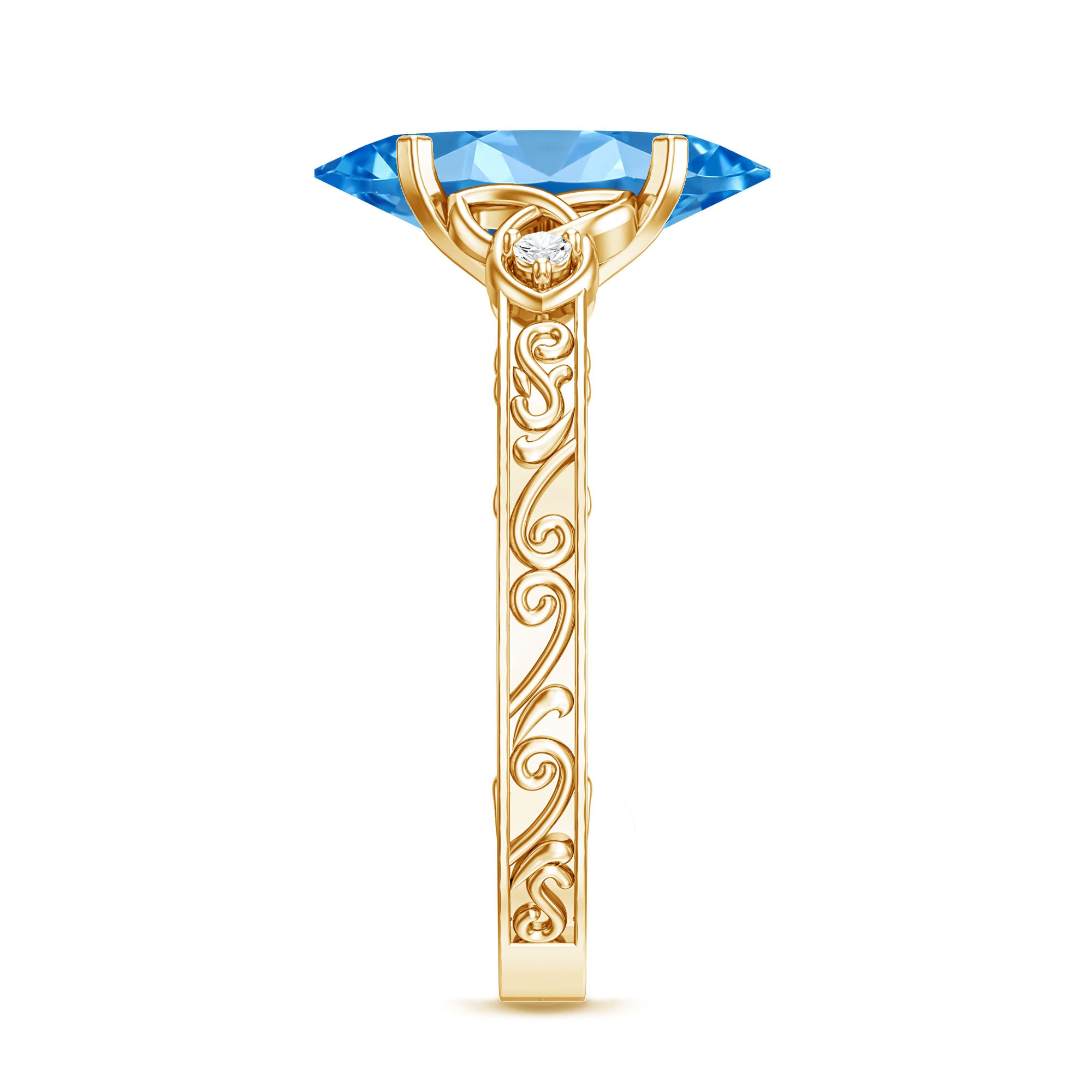 Vintage Inspired 2 Carat Marquise Lab Grown Blue Diamond Celtic Engagement Ring IGI Certified Vivid Blue - VS1 - Rosec Jewels