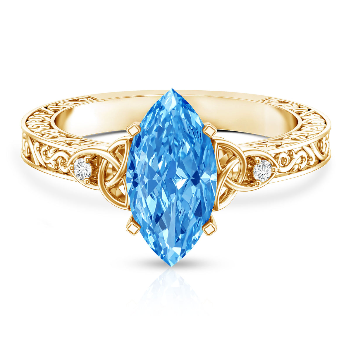 Vintage Inspired 2 Carat Marquise Lab Grown Blue Diamond Celtic Engagement Ring IGI Certified Vivid Blue - VS1 - Rosec Jewels