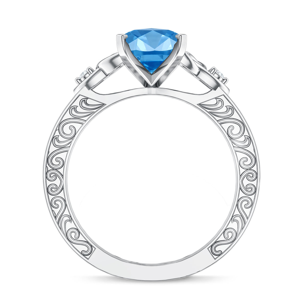 IGI Certified Vintage Celtic Engagement Ring with 3 Carat Marquise Lab Grown Blue Diamond Vivid Blue - VS1 - Rosec Jewels