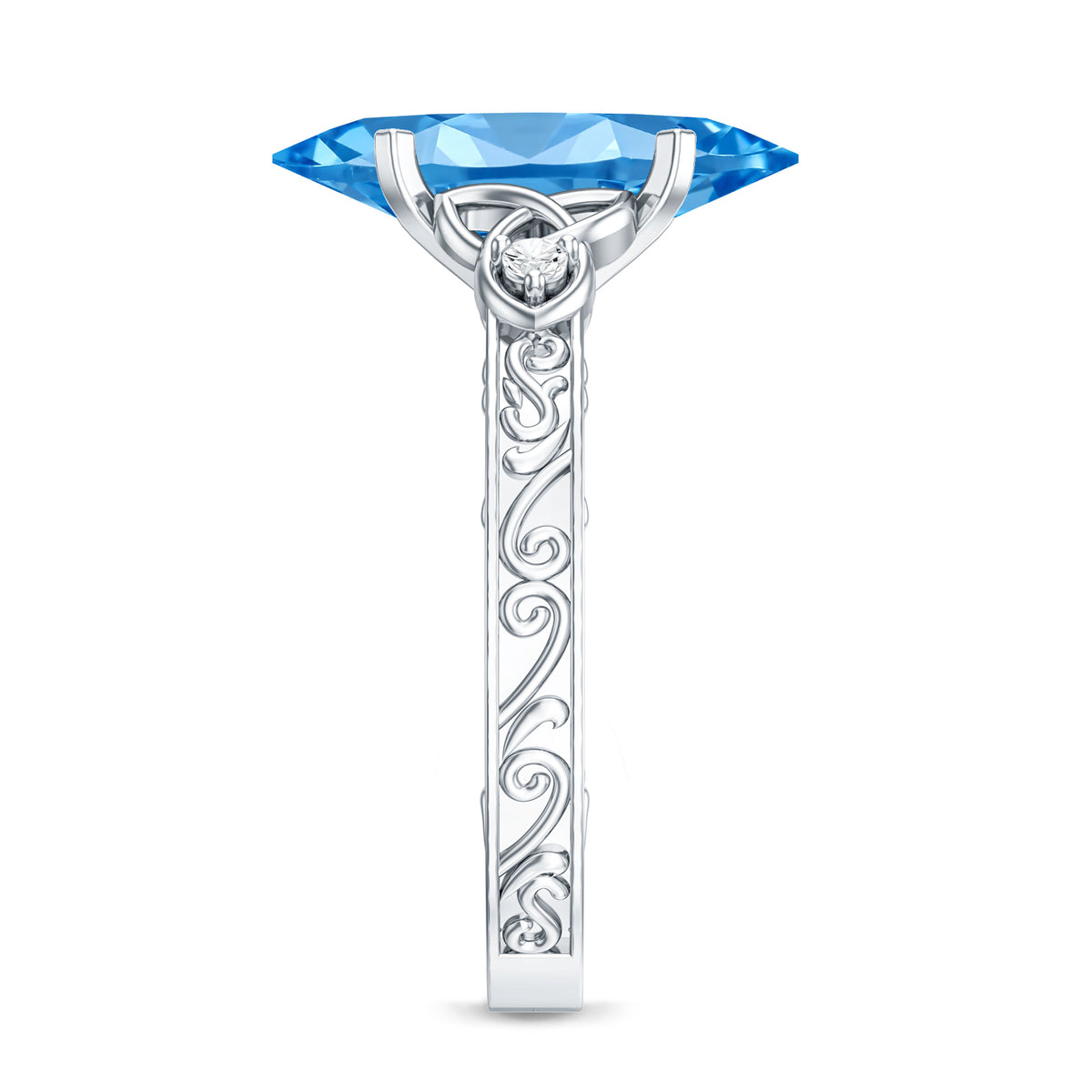 IGI Certified Vintage Celtic Engagement Ring with 3 Carat Marquise Lab Grown Blue Diamond Vivid Blue - VS1 - Rosec Jewels