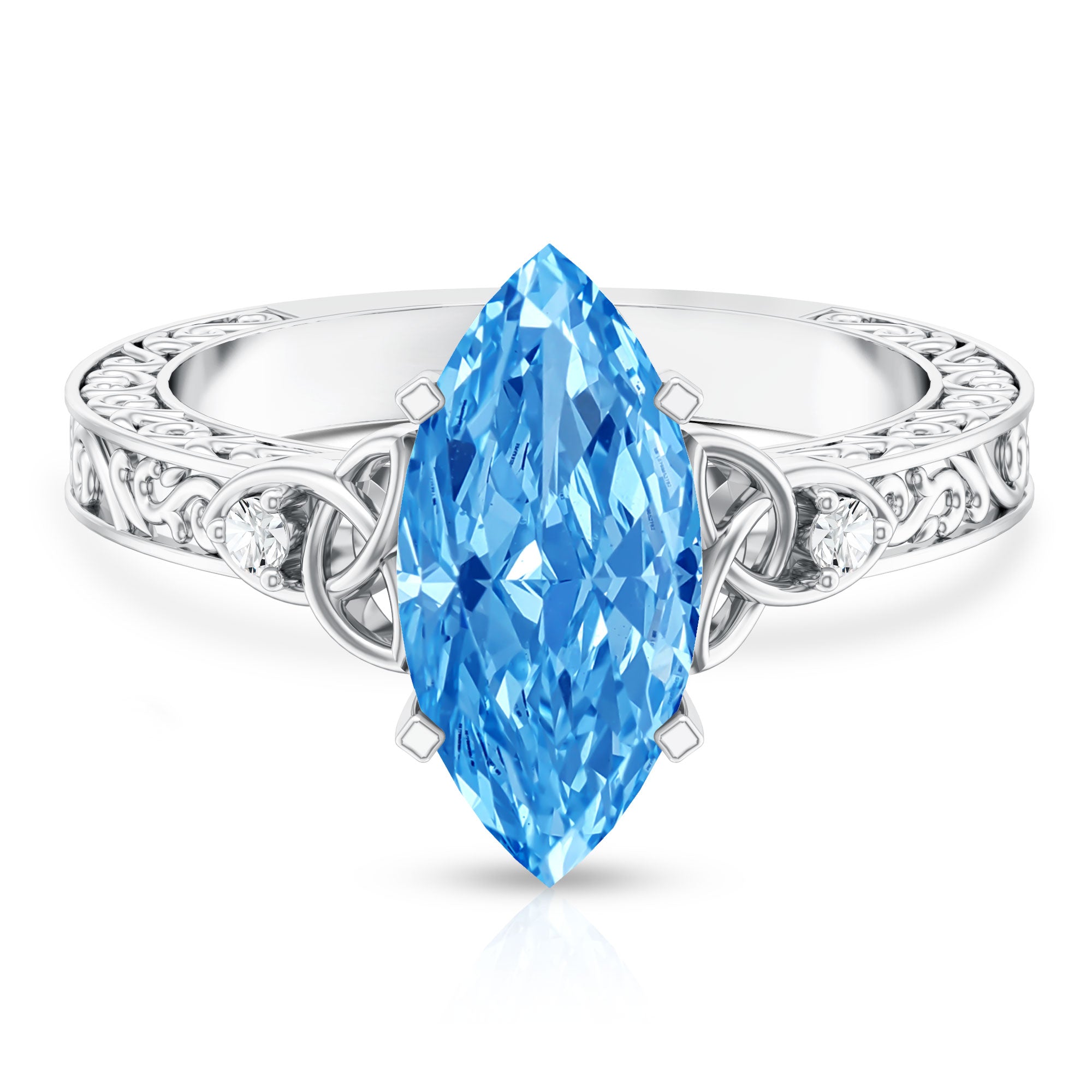 IGI Certified Vintage Celtic Engagement Ring with 3 Carat Marquise Lab Grown Blue Diamond Vivid Blue - VS1 - Rosec Jewels