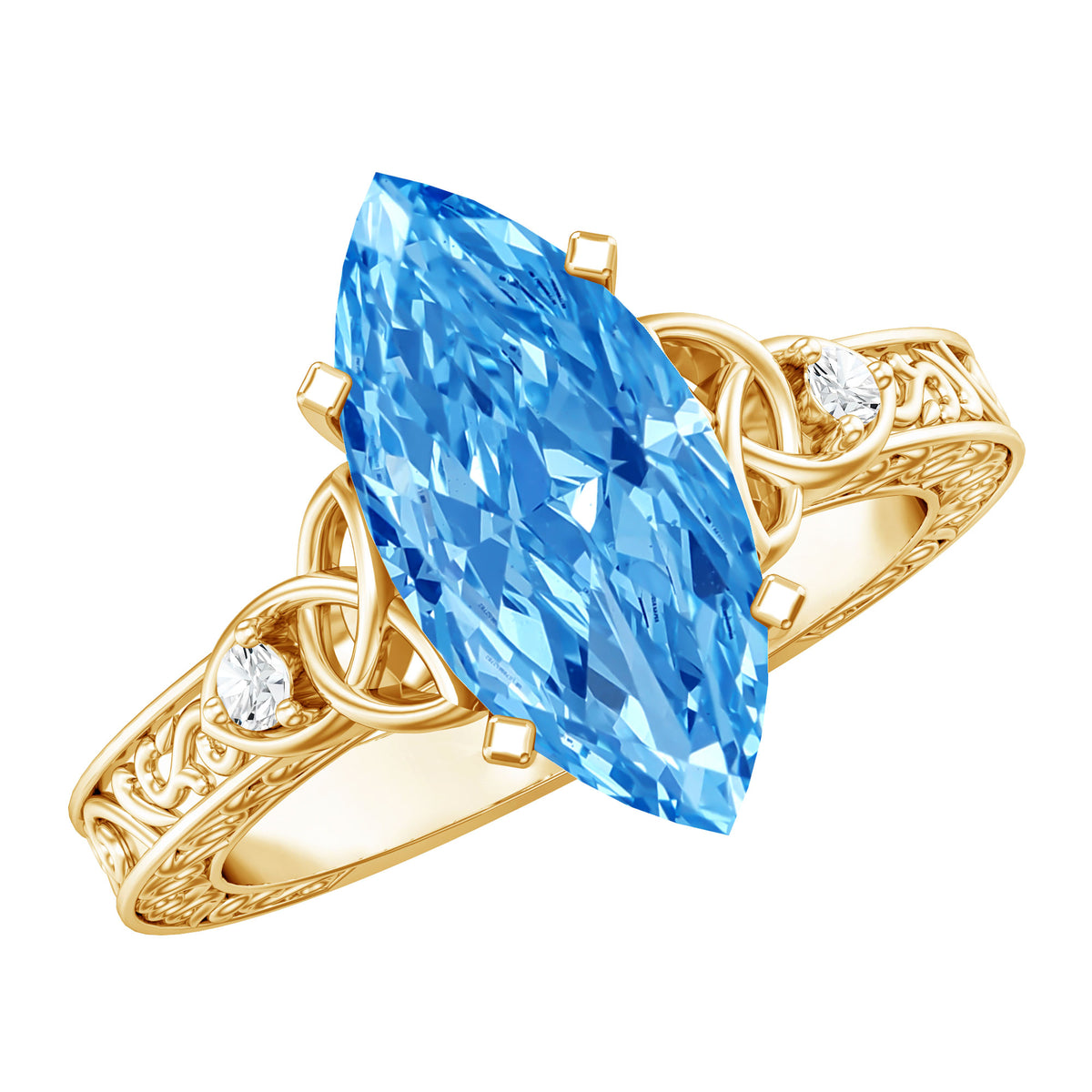 IGI Certified Vintage Celtic Engagement Ring with 3 Carat Marquise Lab Grown Blue Diamond Vivid Blue - VS1 - Rosec Jewels