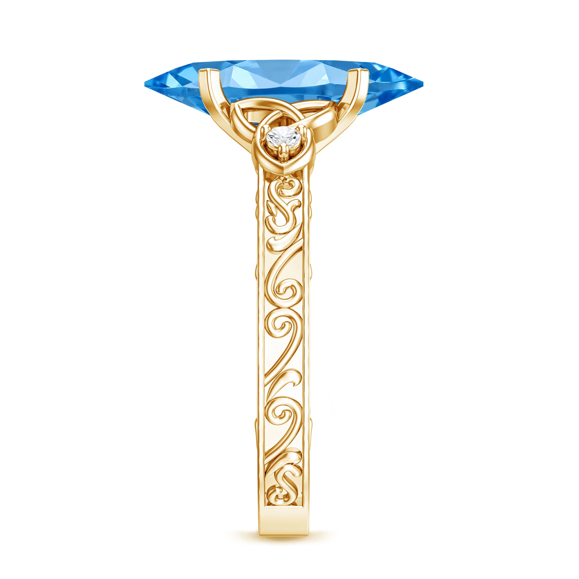 IGI Certified Vintage Celtic Engagement Ring with 3 Carat Marquise Lab Grown Blue Diamond Vivid Blue - VS1 - Rosec Jewels