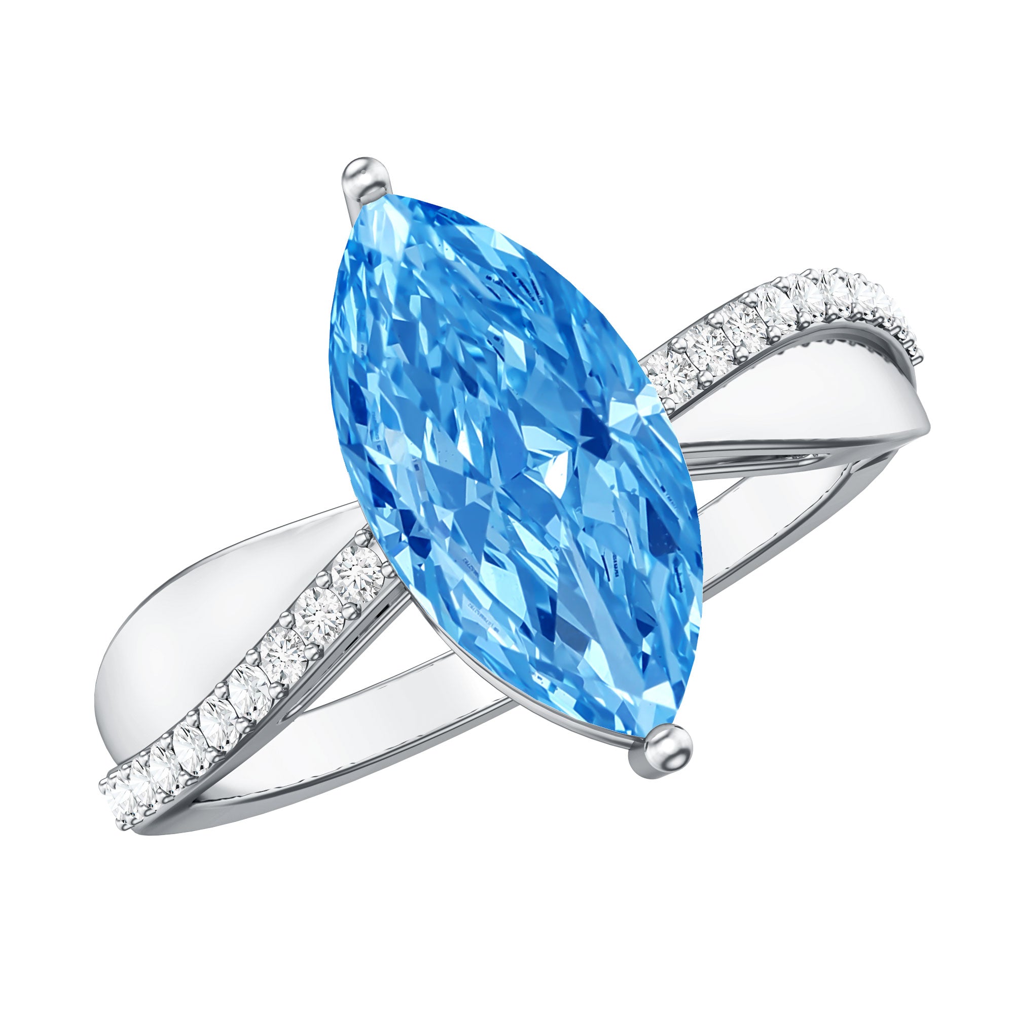 2 Carat Lab Grown Blue Diamond Marquise Cut Engagement Ring with IGI Certificate Vivid Blue - VS1 - Rosec Jewels