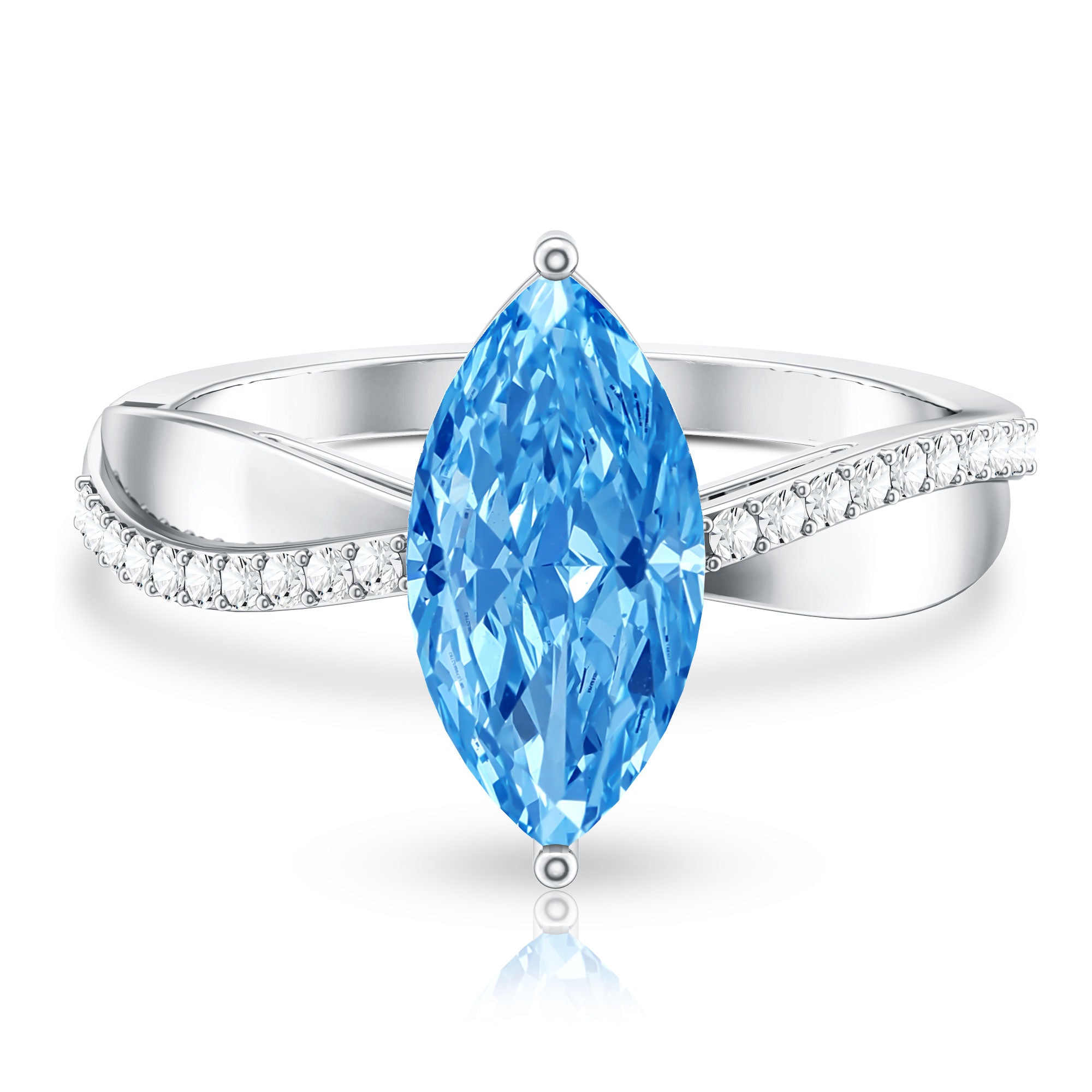 2 Carat Lab Grown Blue Diamond Marquise Cut Engagement Ring with IGI Certificate Vivid Blue - VS1 - Rosec Jewels