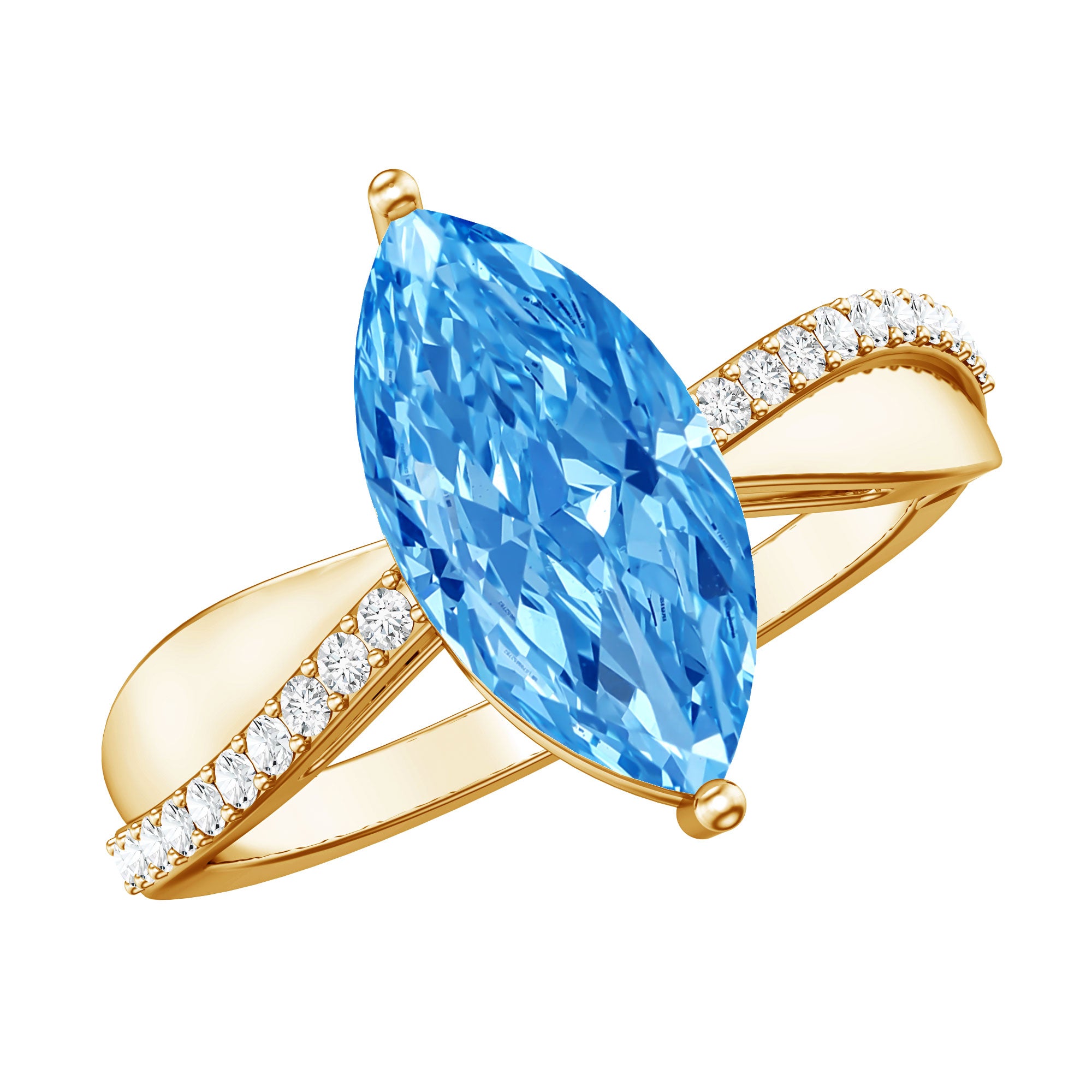 2 Carat Lab Grown Blue Diamond Marquise Cut Engagement Ring with IGI Certificate Vivid Blue - VS1 - Rosec Jewels