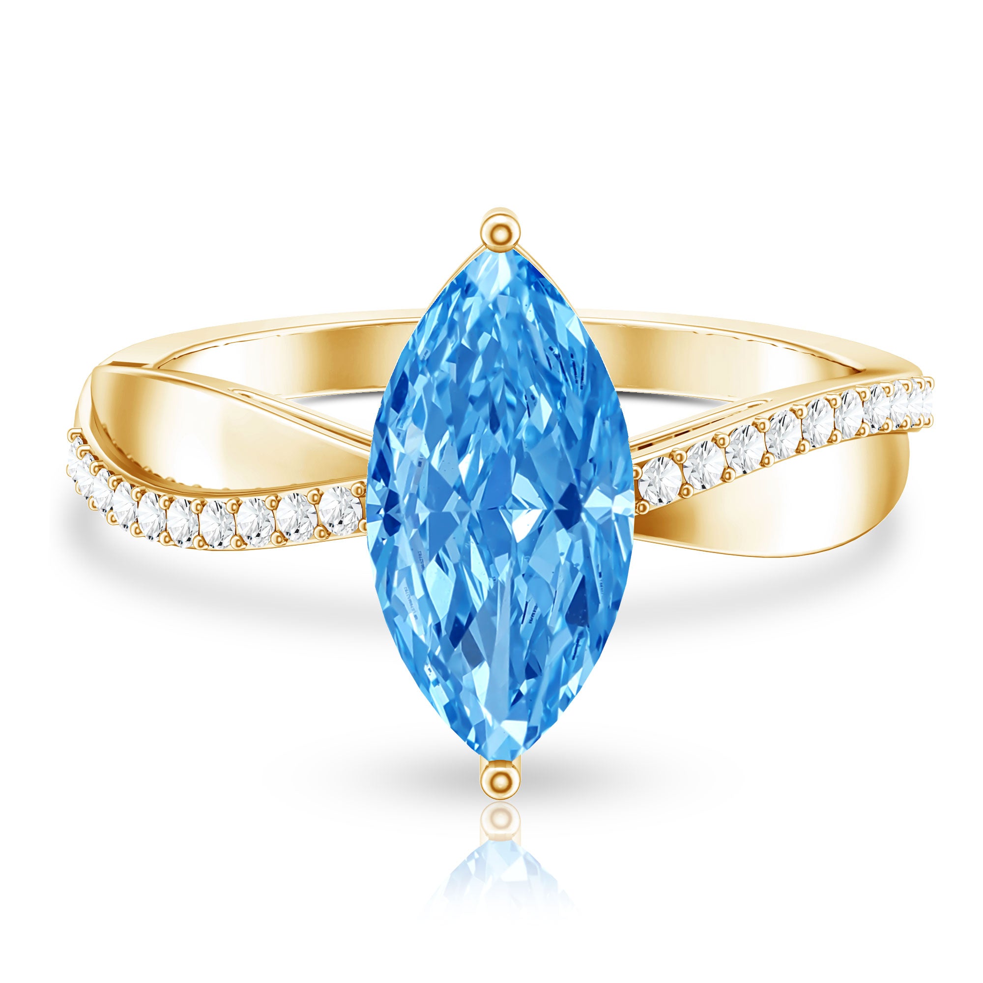2 Carat Lab Grown Blue Diamond Marquise Cut Engagement Ring with IGI Certificate Vivid Blue - VS1 - Rosec Jewels