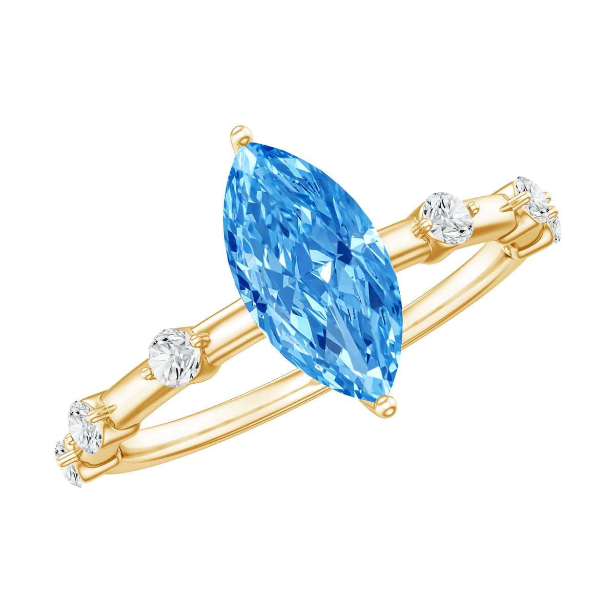IGI Certified 1 Carat Lab Grown Vivid Blue Diamond Engagement Ring Marquise Vivid Blue - VS1 - Rosec Jewels