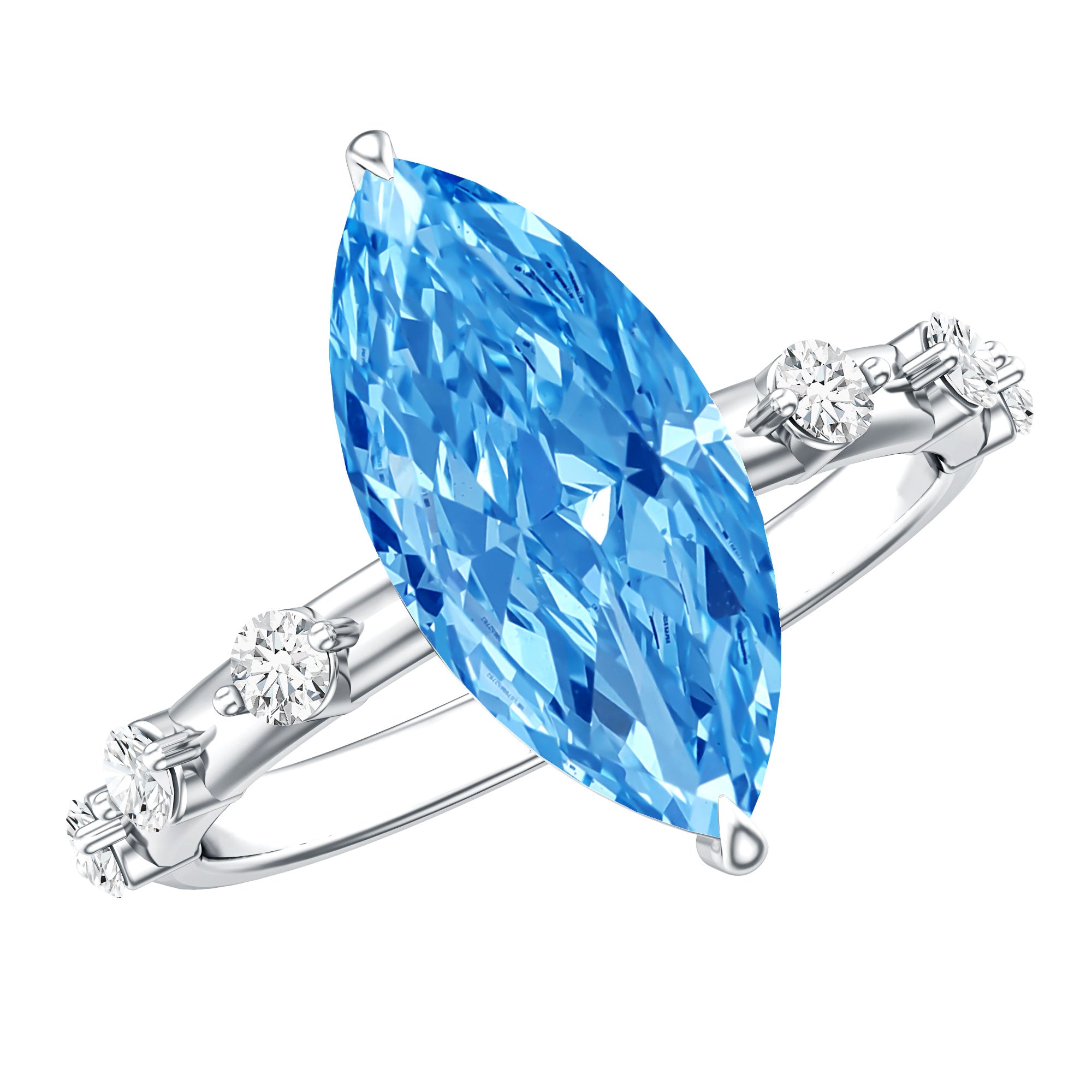 Rosec Jewels-IGI Certified 3 Carat Lab Grown Blue Diamond Marquise Engagement Ring with Spaced Accent