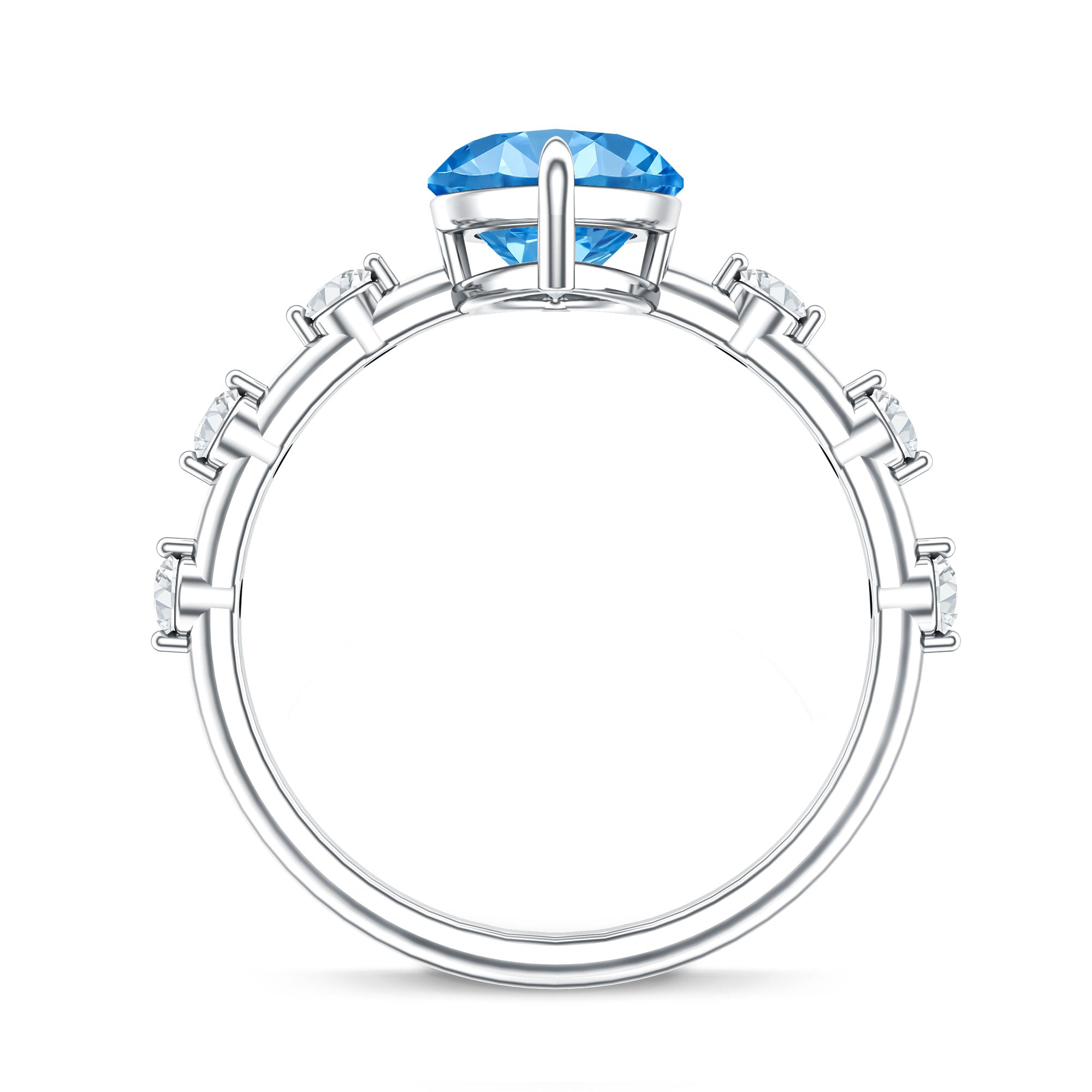 IGI Certified 3 Carat Lab Grown Blue Diamond Marquise Engagement Ring with Spaced Accent Vivid Blue - VS1 - Rosec Jewels