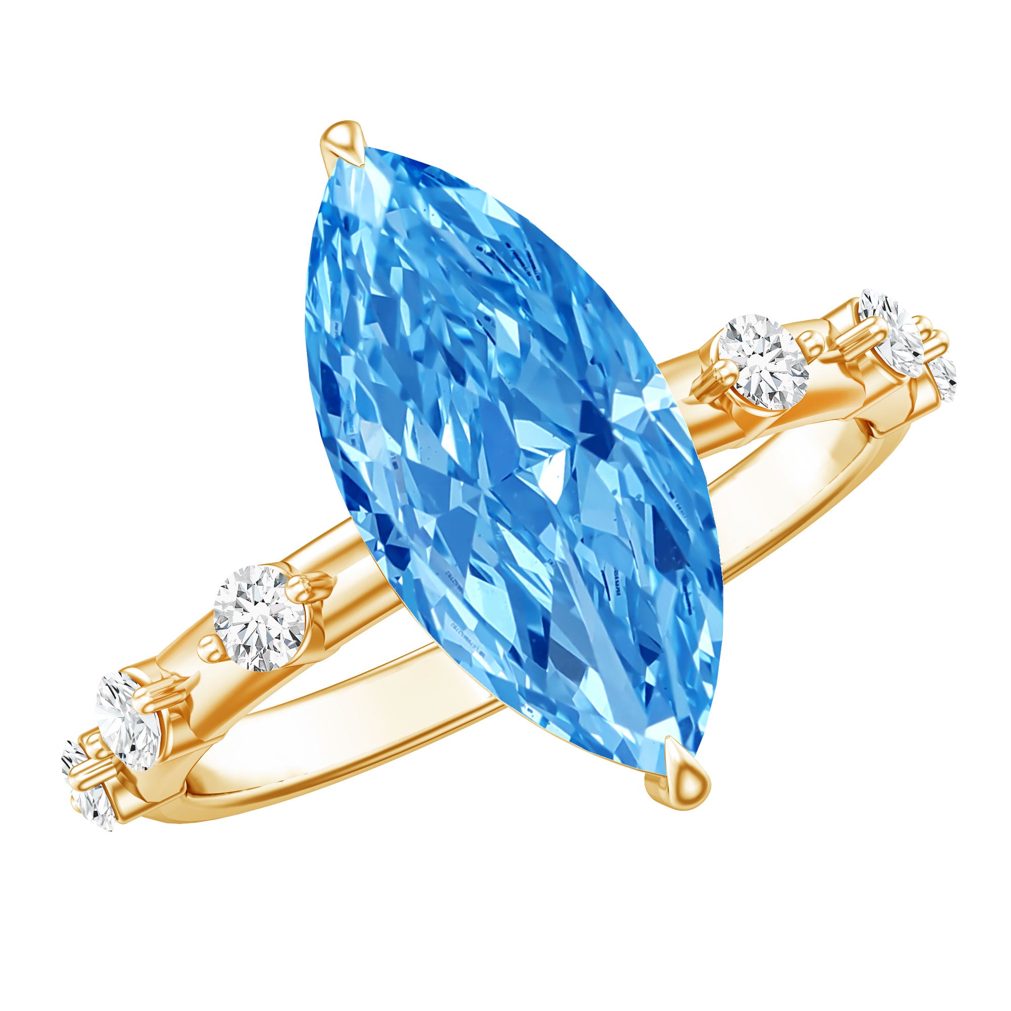 IGI Certified 3 Carat Lab Grown Blue Diamond Marquise Engagement Ring with Spaced Accent Vivid Blue - VS1 - Rosec Jewels