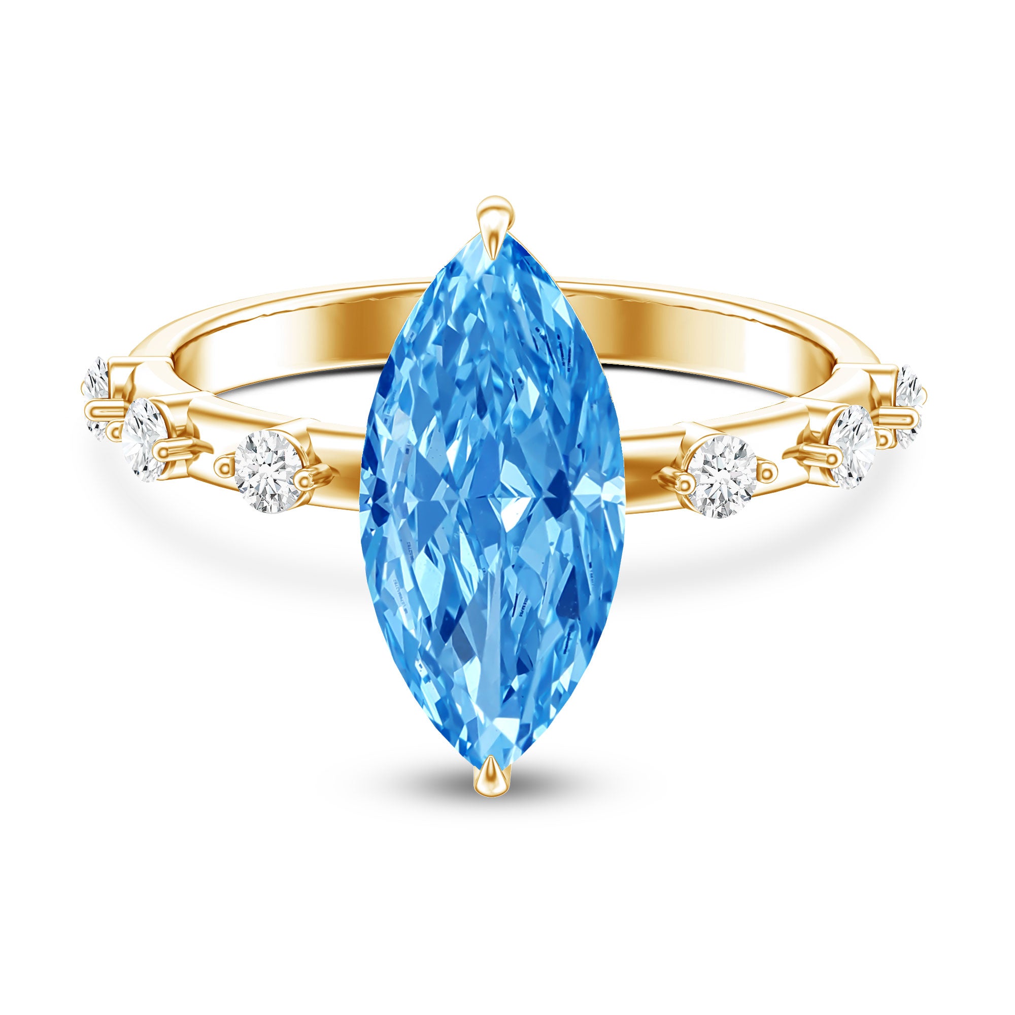IGI Certified 3 Carat Lab Grown Blue Diamond Marquise Engagement Ring with Spaced Accent Vivid Blue - VS1 - Rosec Jewels