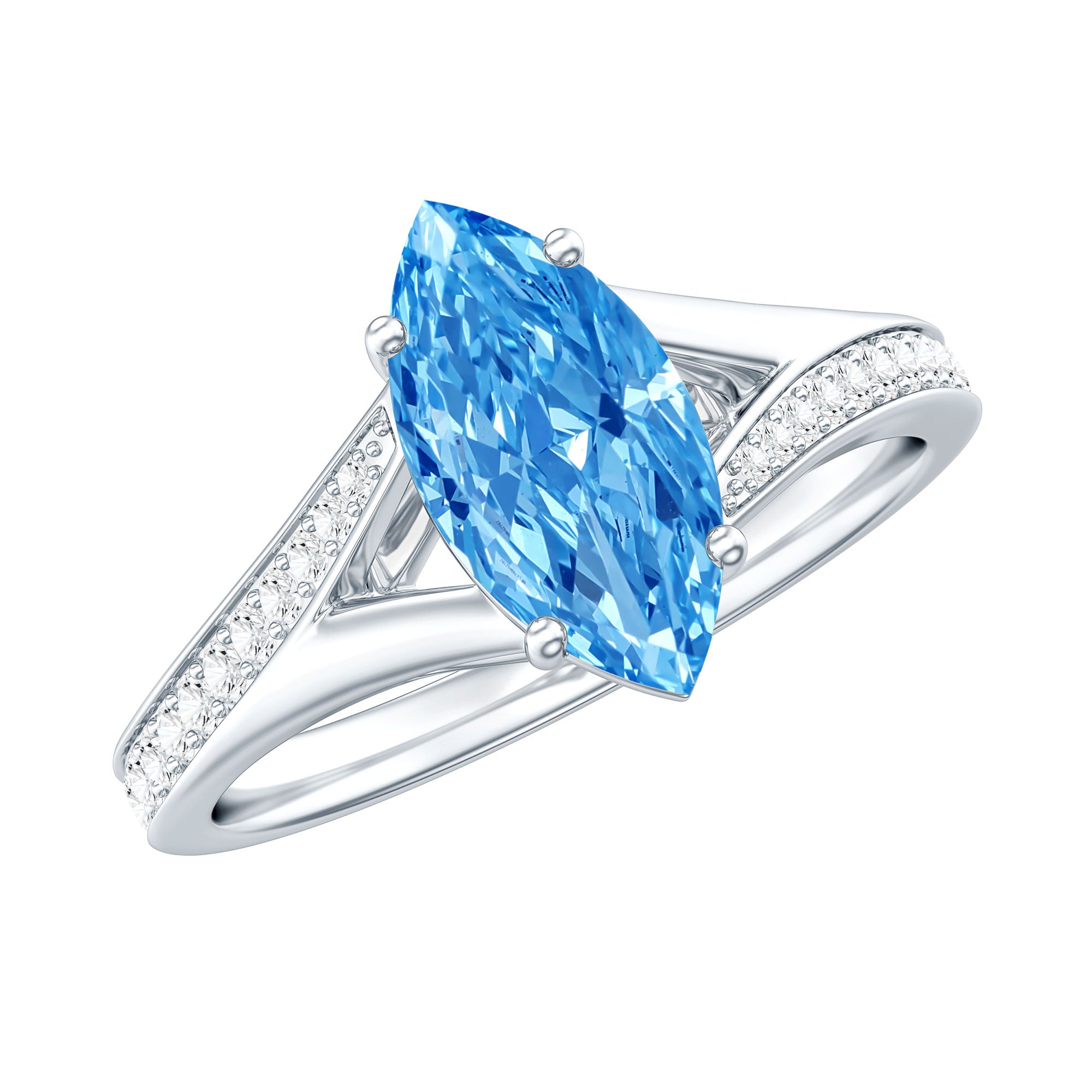 Marquise Cut IGI Certified 1 Carat Lab Grown Blue Diamond Engagement Ring with Split Shank Vivid Blue - VS1 - Rosec Jewels
