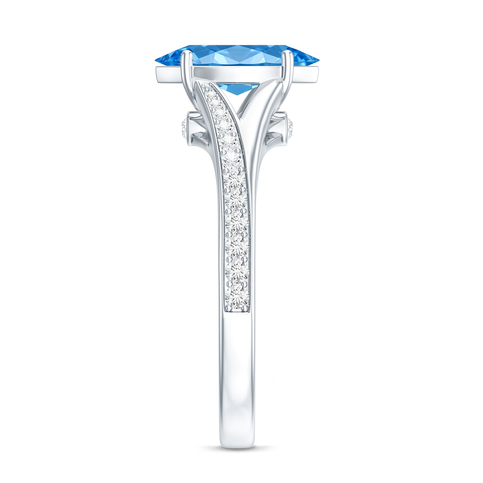 Marquise Cut IGI Certified 1 Carat Lab Grown Blue Diamond Engagement Ring with Split Shank Vivid Blue - VS1 - Rosec Jewels