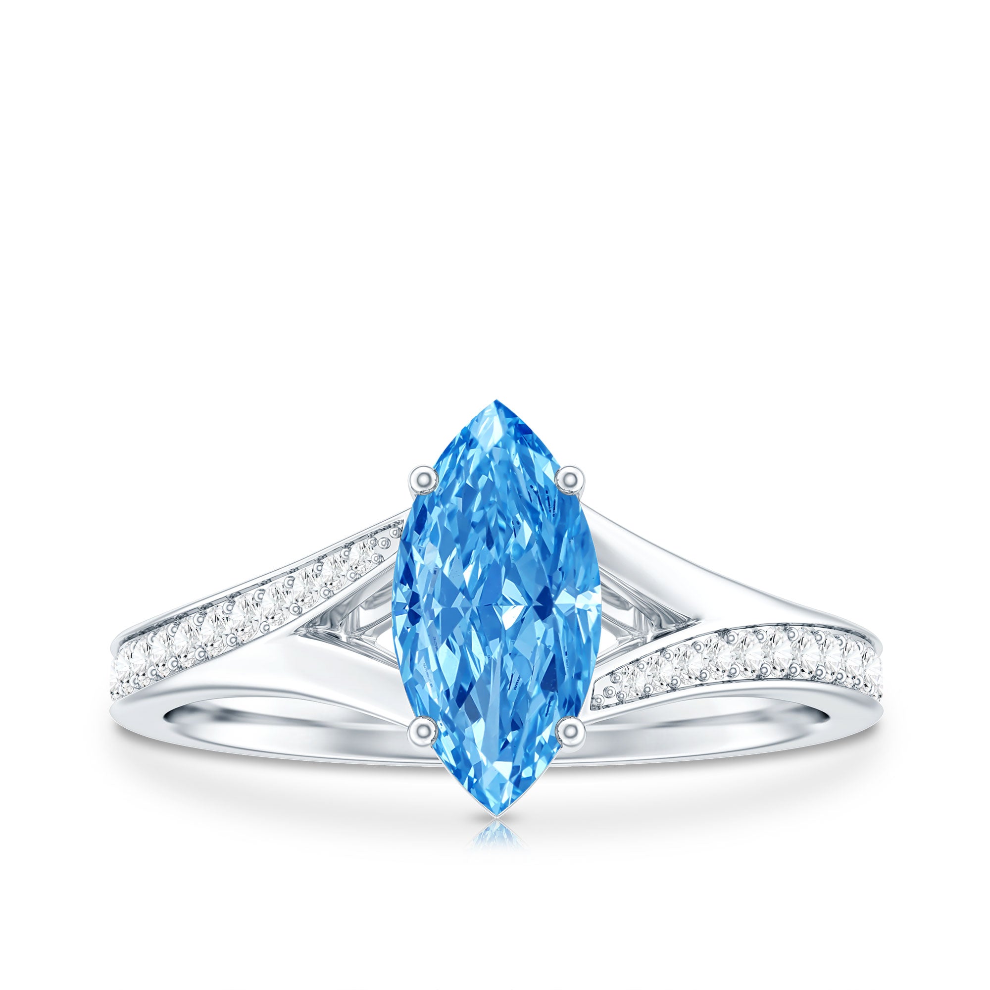 Marquise Cut IGI Certified 1 Carat Lab Grown Blue Diamond Engagement Ring with Split Shank Vivid Blue - VS1 - Rosec Jewels