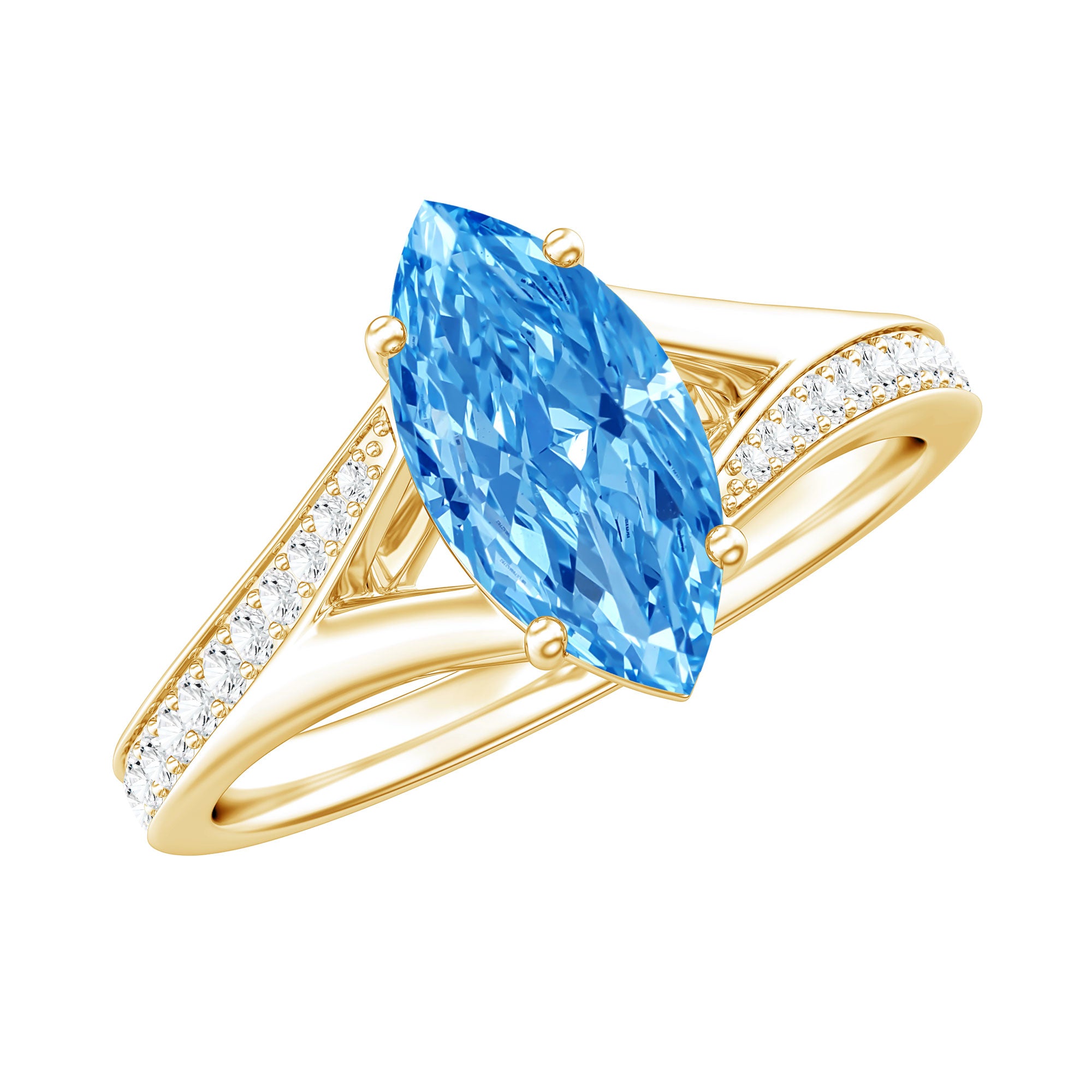 Marquise Cut IGI Certified 1 Carat Lab Grown Blue Diamond Engagement Ring with Split Shank Vivid Blue - VS1 - Rosec Jewels