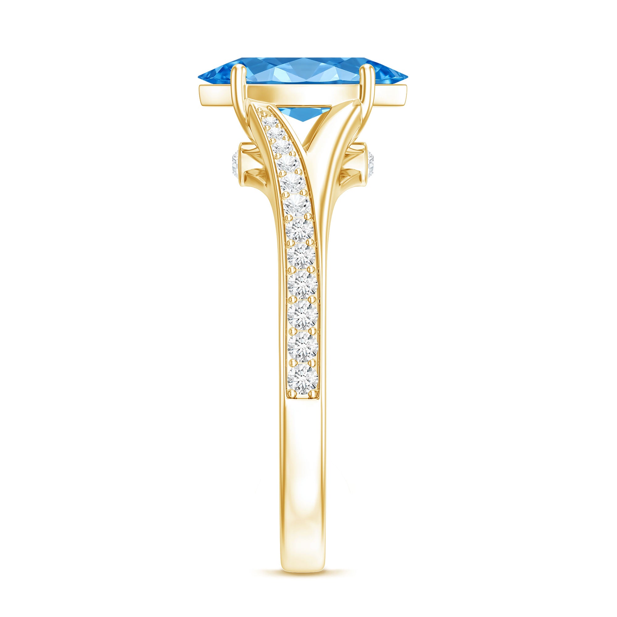 Marquise Cut IGI Certified 1 Carat Lab Grown Blue Diamond Engagement Ring with Split Shank Vivid Blue - VS1 - Rosec Jewels