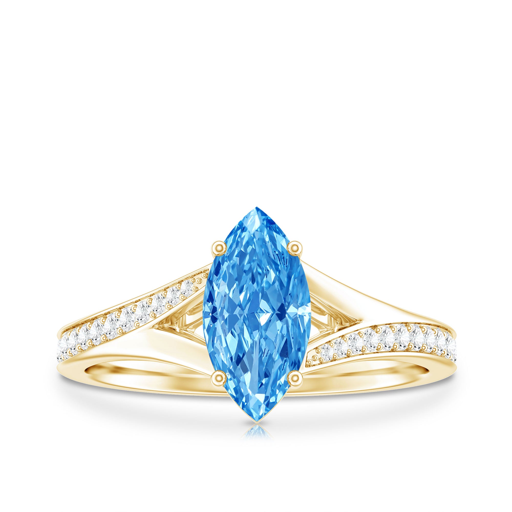 Marquise Cut IGI Certified 1 Carat Lab Grown Blue Diamond Engagement Ring with Split Shank Vivid Blue - VS1 - Rosec Jewels