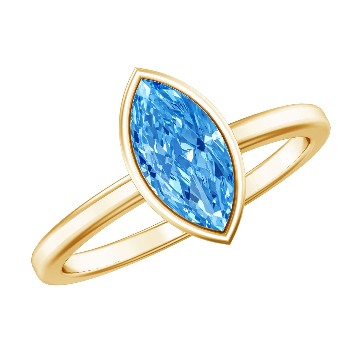 IGI Certified Marquise Cut Lab Grown Blue Diamond 1 Carat Engagement Ring in Bezel Setting Vivid Blue - VS1 - Rosec Jewels