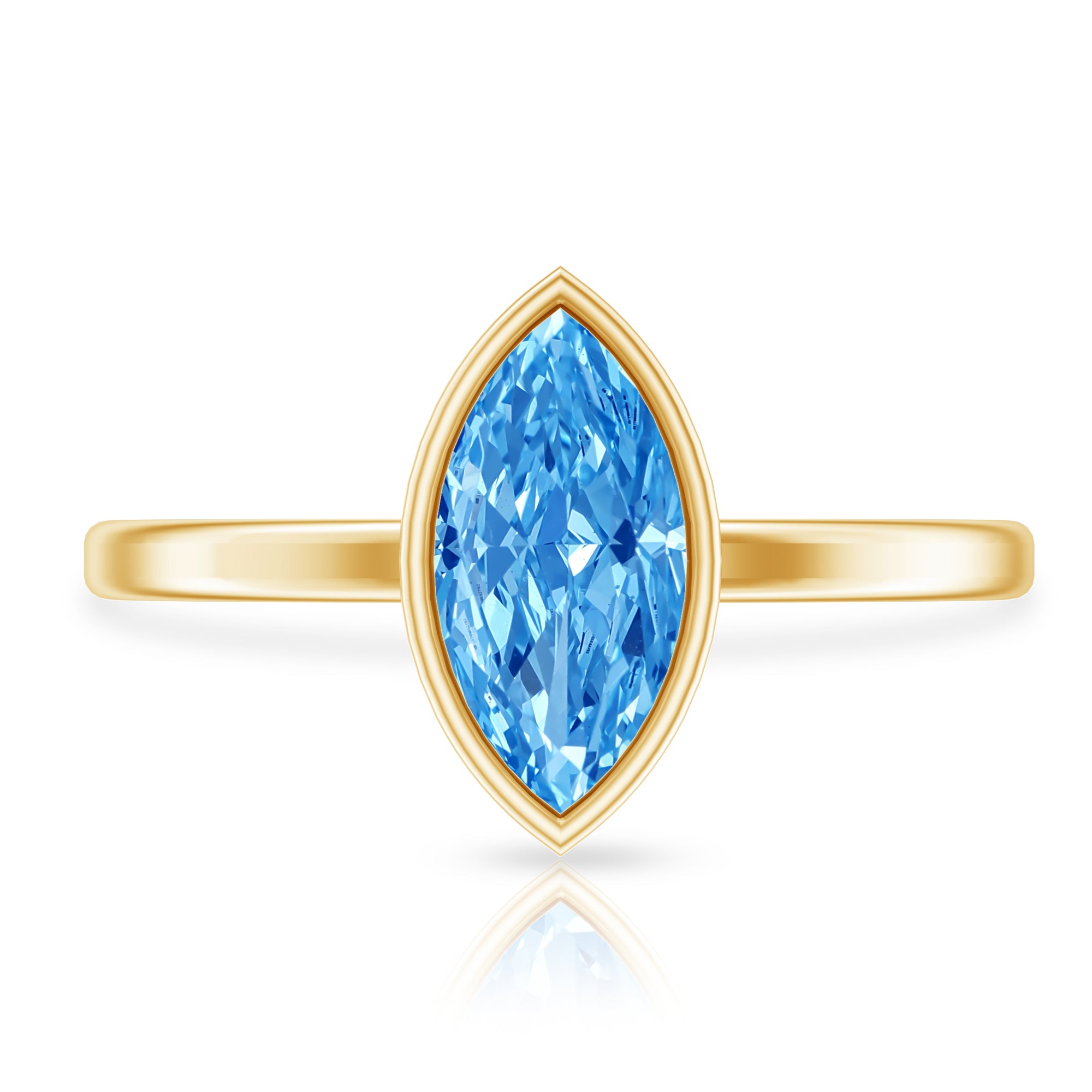 IGI Certified Marquise Cut Lab Grown Blue Diamond 1 Carat Engagement Ring in Bezel Setting Vivid Blue - VS1 - Rosec Jewels