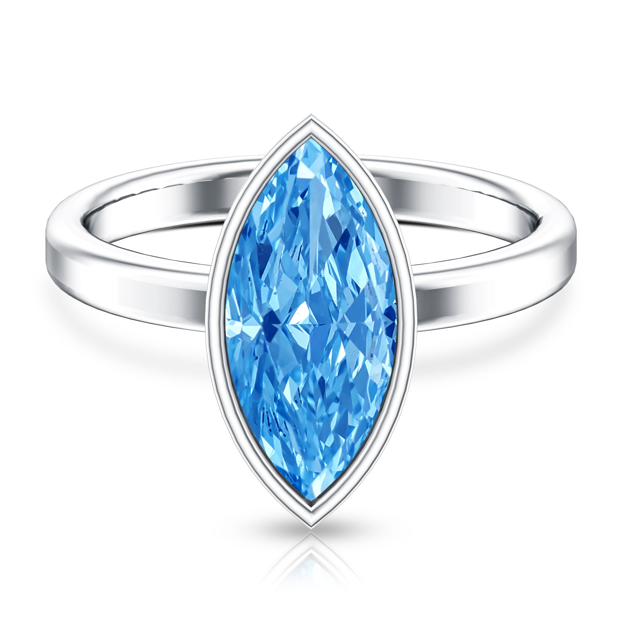 IGI Certified Bezel Set Lab Grown Blue Diamond Marquise Engagement Ring 3 Carat Vivid Blue - VS1 - Rosec Jewels