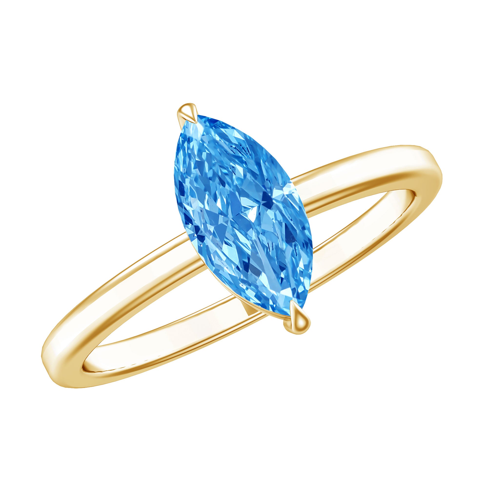 Solitaire 1 Carat Marquise Cut Lab Grown Blue Diamond Engagement Ring with IGI Certificate Vivid Blue - VS1 - Rosec Jewels