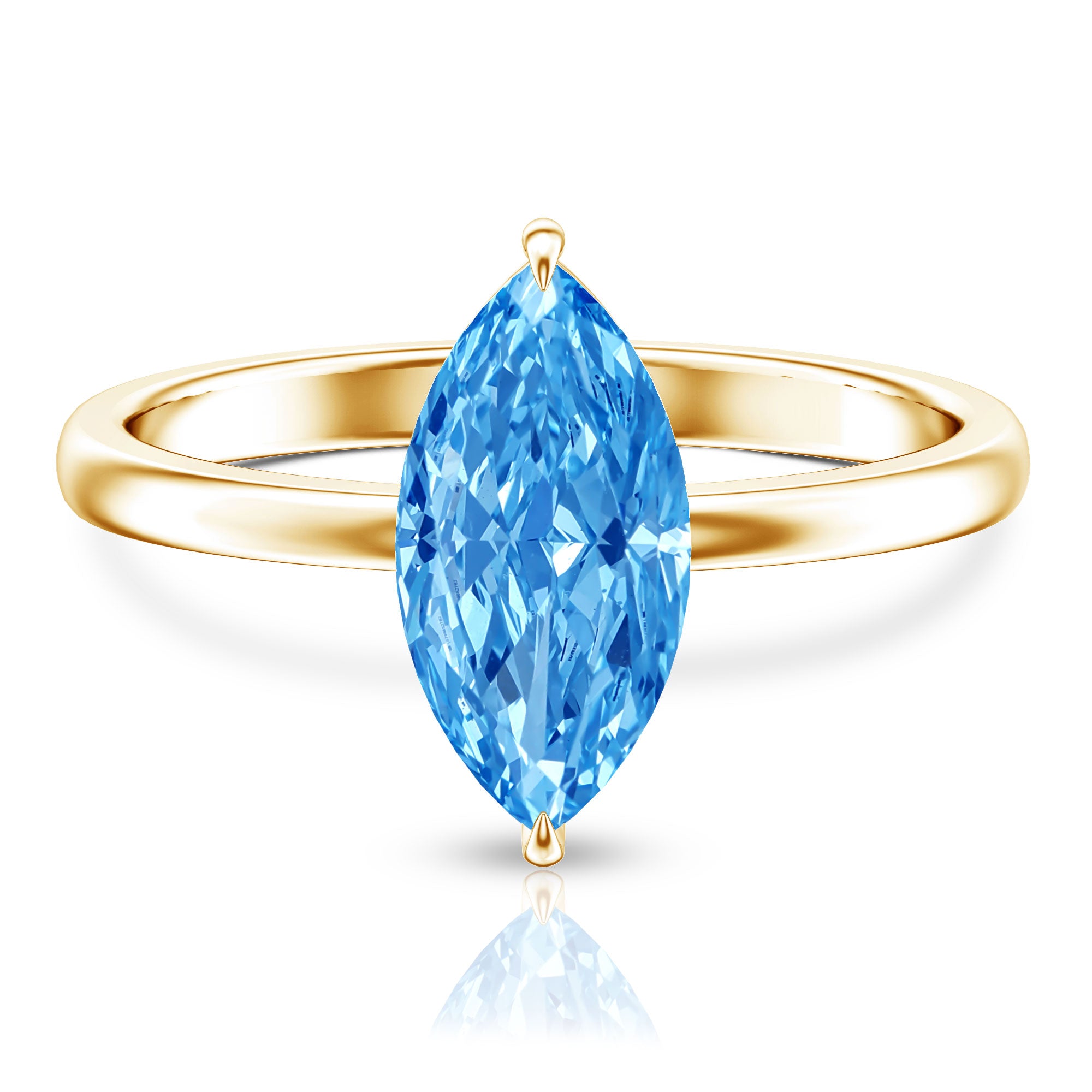 2 Carat Marquise Cut Engagement Ring with IGI Certified Lab Grown Blue Diamond Vivid Blue - VS1 - Rosec Jewels