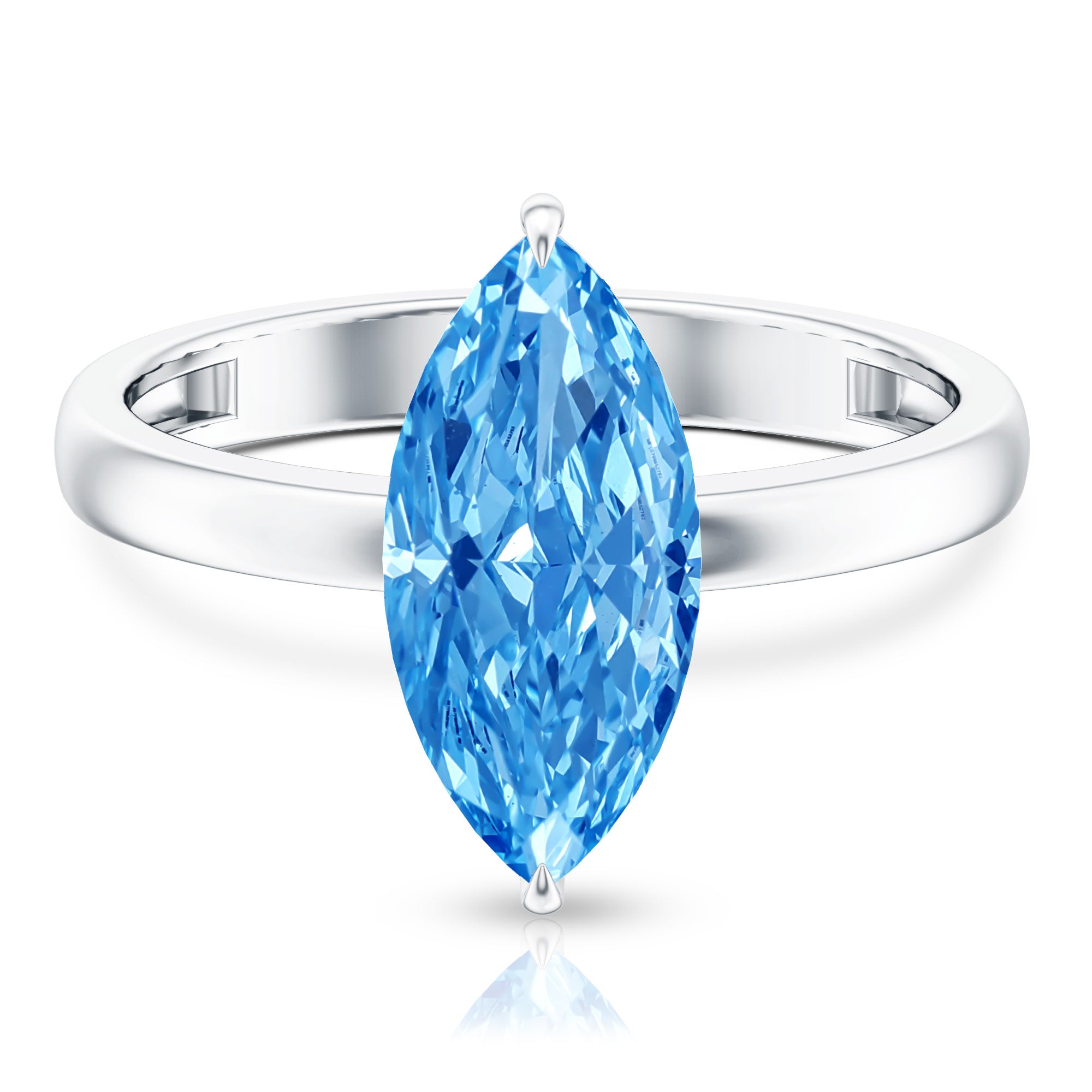 Solitaire 3 Carat Marquise Cut Lab Grown Blue Diamond Engagement Ring IGI Certified Vivid Blue - VS1 - Rosec Jewels