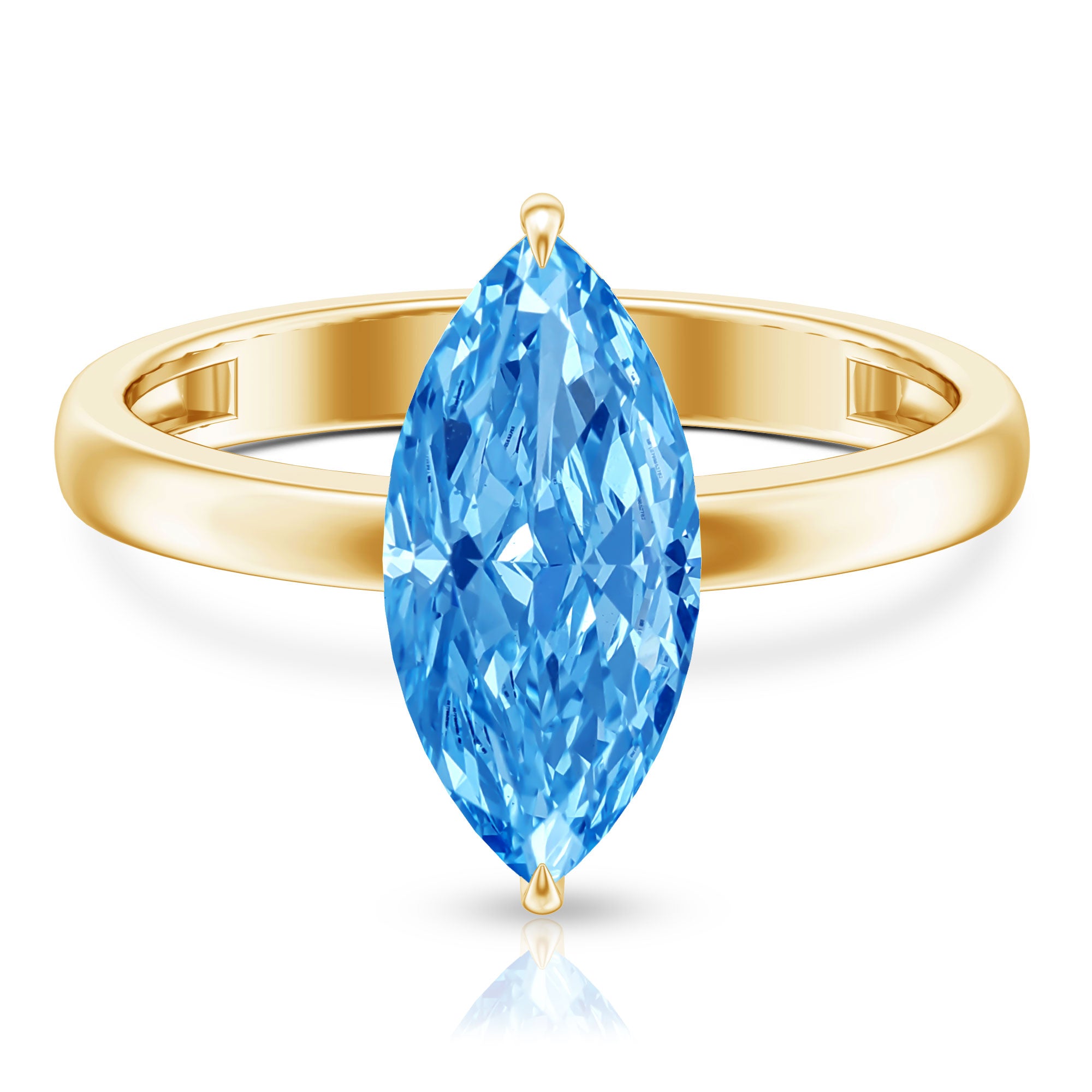 Solitaire 3 Carat Marquise Cut Lab Grown Blue Diamond Engagement Ring IGI Certified Vivid Blue - VS1 - Rosec Jewels