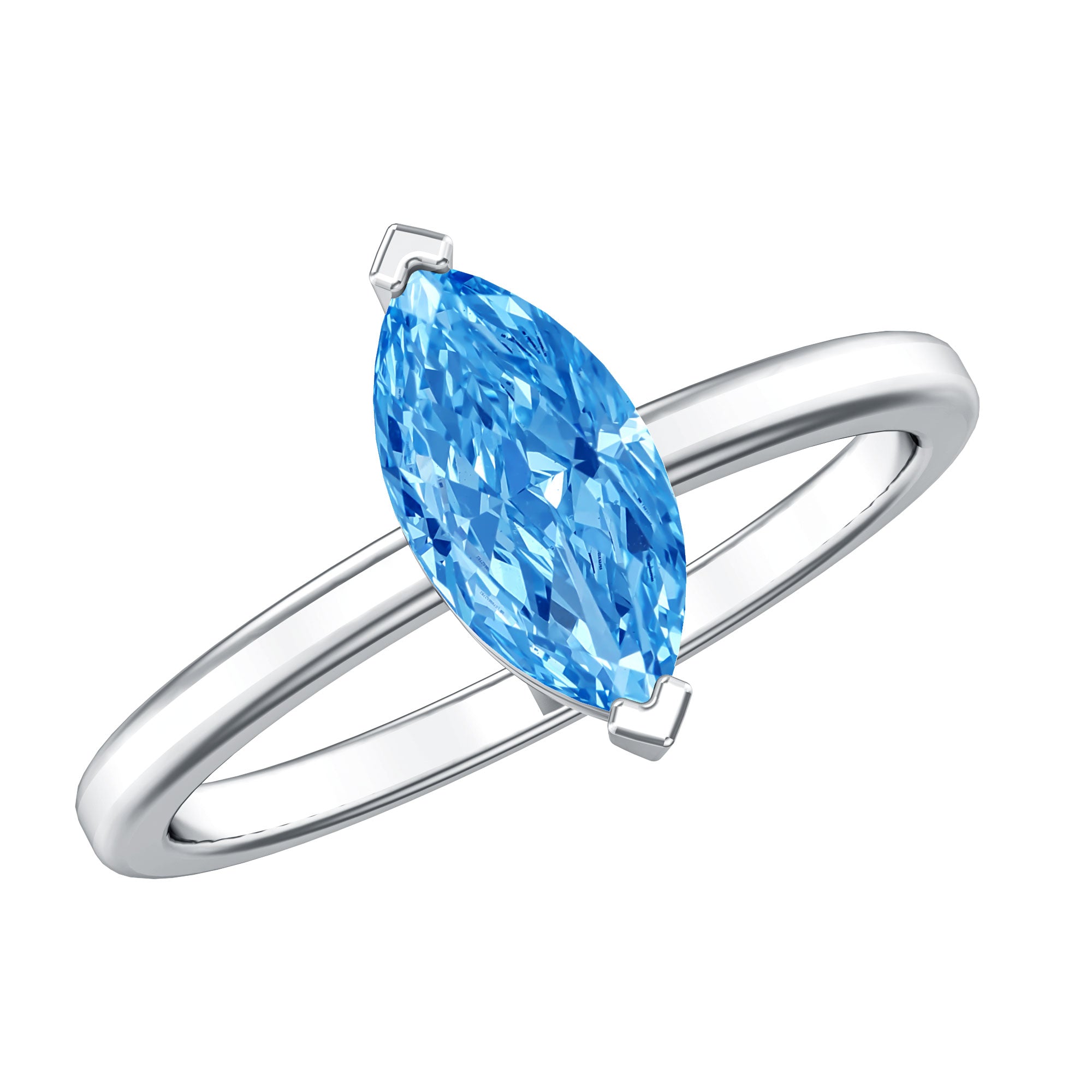 Lab Grown 1 Carat Blue Diamond Solitaire Marquise Engagement Ring with IGI Certificate Vivid Blue - VS1 - Rosec Jewels