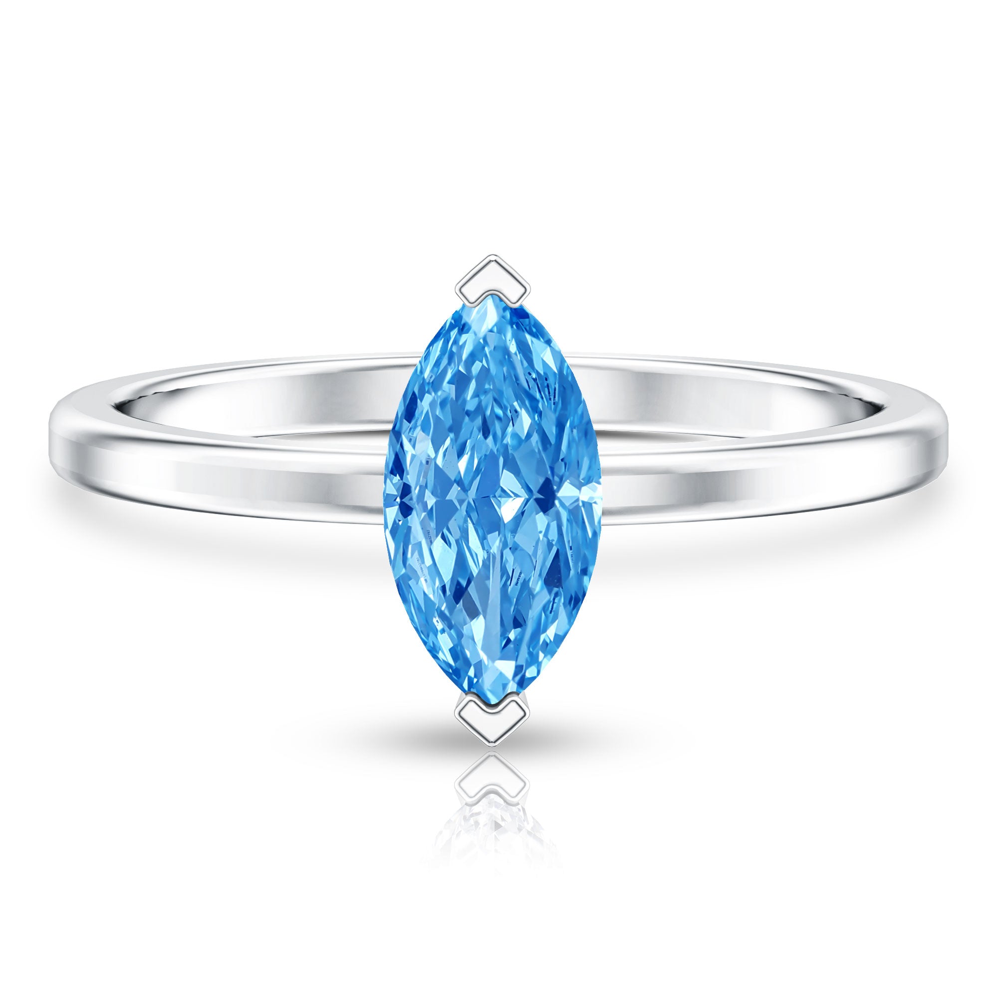 Lab Grown 1 Carat Blue Diamond Solitaire Marquise Engagement Ring with IGI Certificate Vivid Blue - VS1 - Rosec Jewels