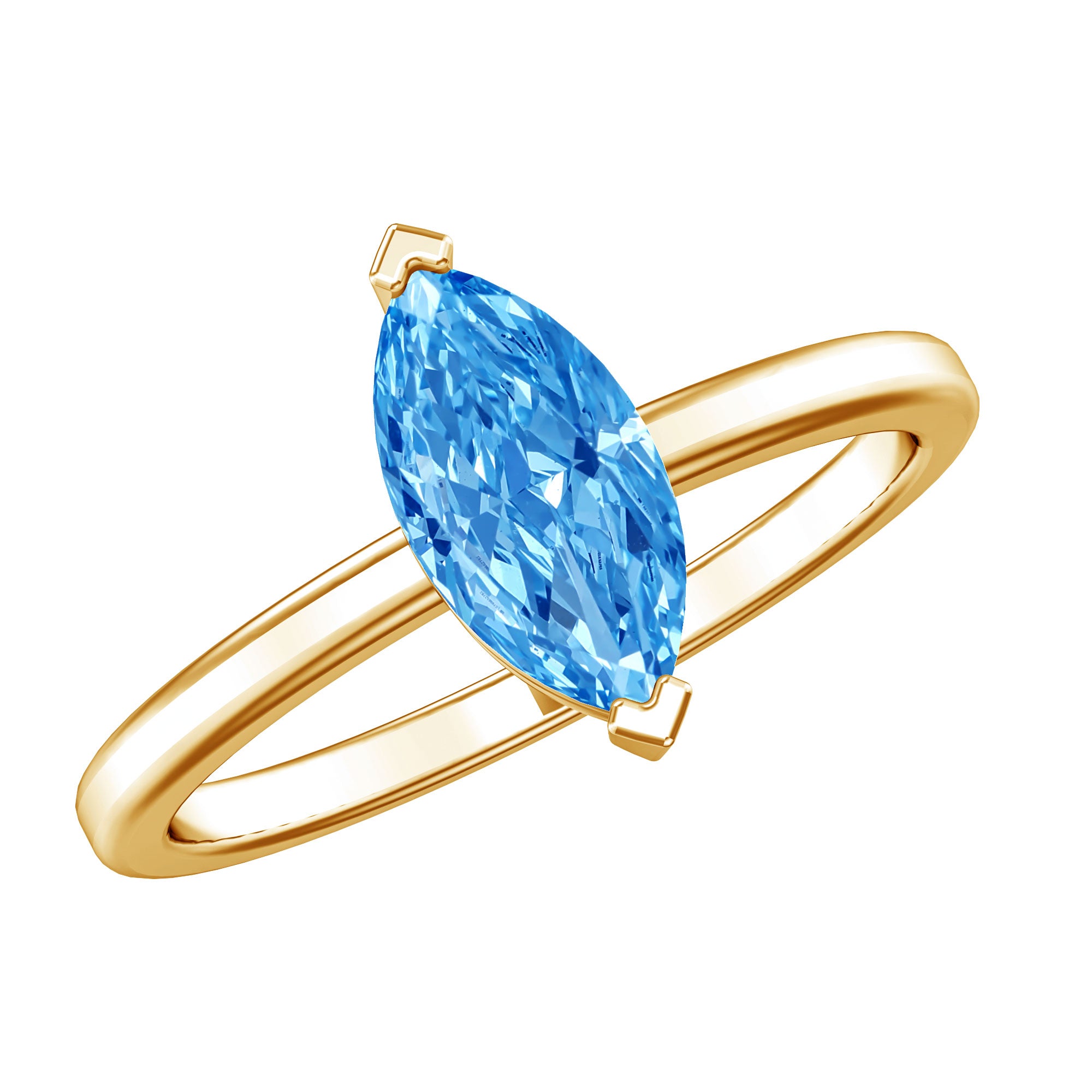 Lab Grown 1 Carat Blue Diamond Solitaire Marquise Engagement Ring with IGI Certificate Vivid Blue - VS1 - Rosec Jewels