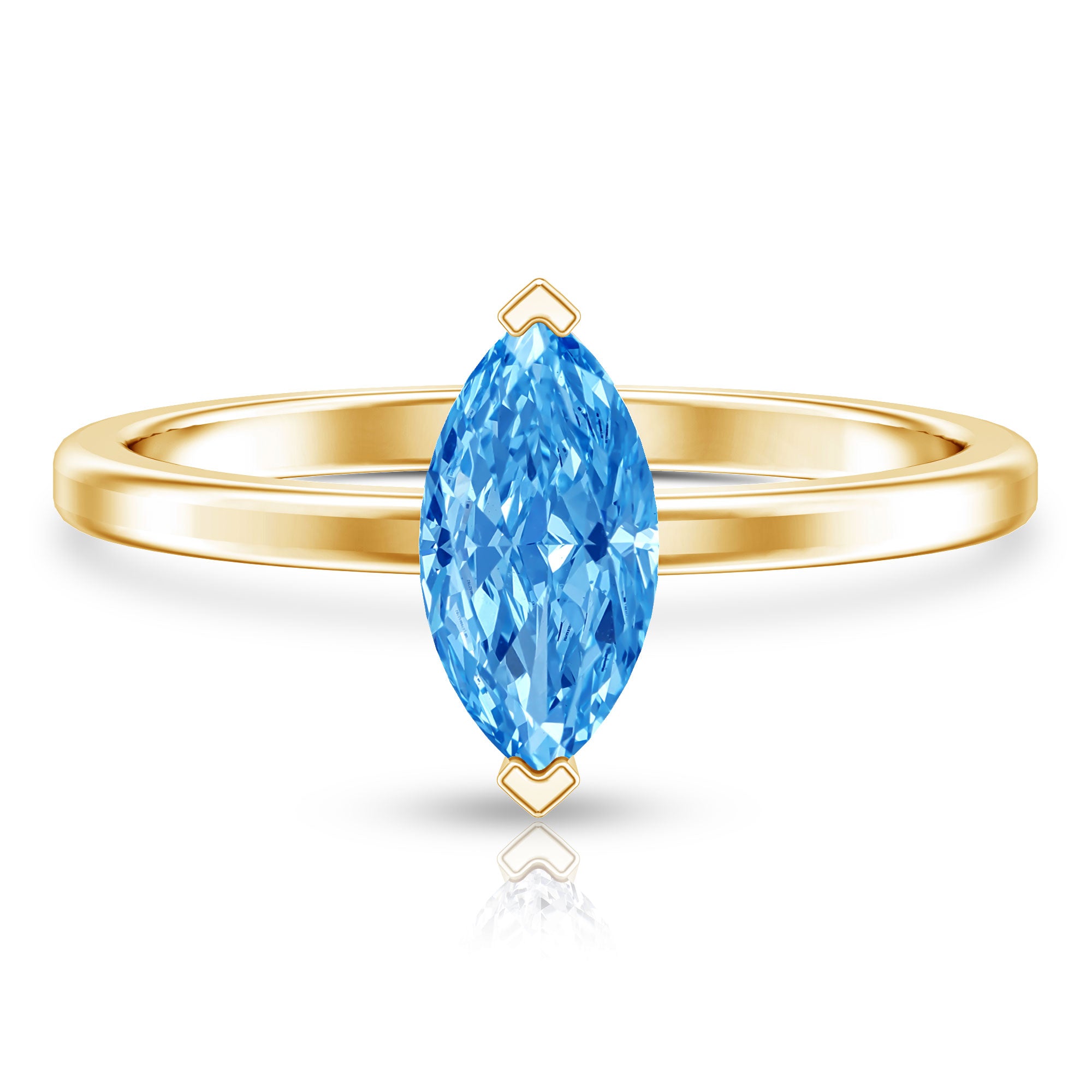 Lab Grown 1 Carat Blue Diamond Solitaire Marquise Engagement Ring with IGI Certificate Vivid Blue - VS1 - Rosec Jewels