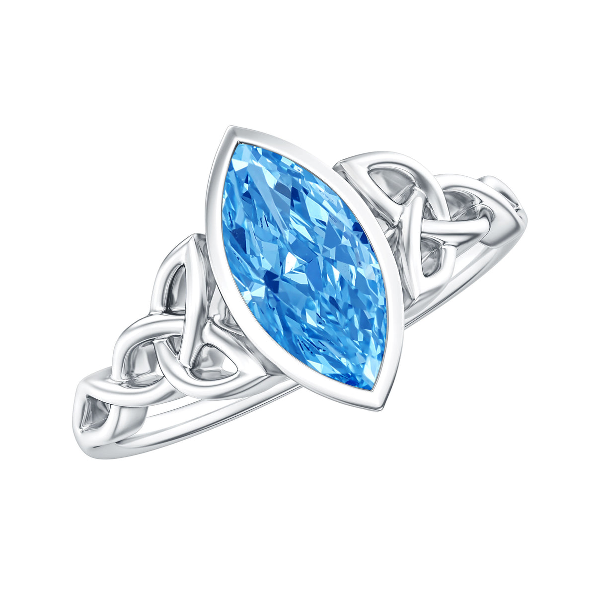 1 Carat Marquise Cut Lab Blue Diamond Celtic Engagement Ring IGI Certified Vivid Blue - VS1 - Rosec Jewels