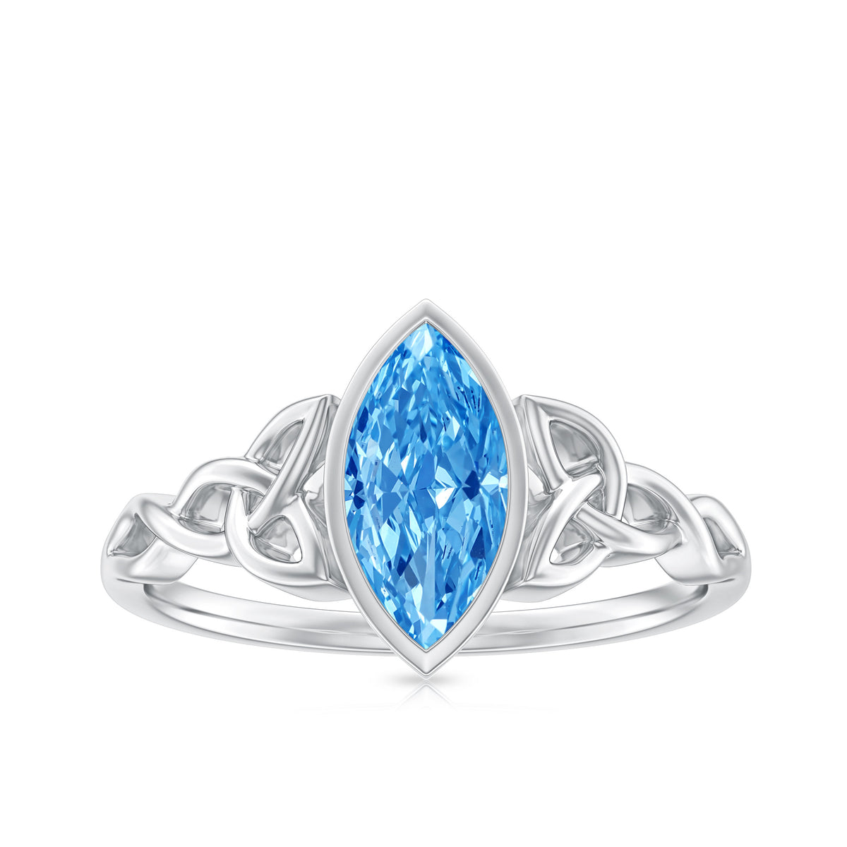 1 Carat Marquise Cut Lab Blue Diamond Celtic Engagement Ring IGI Certified Vivid Blue - VS1 - Rosec Jewels