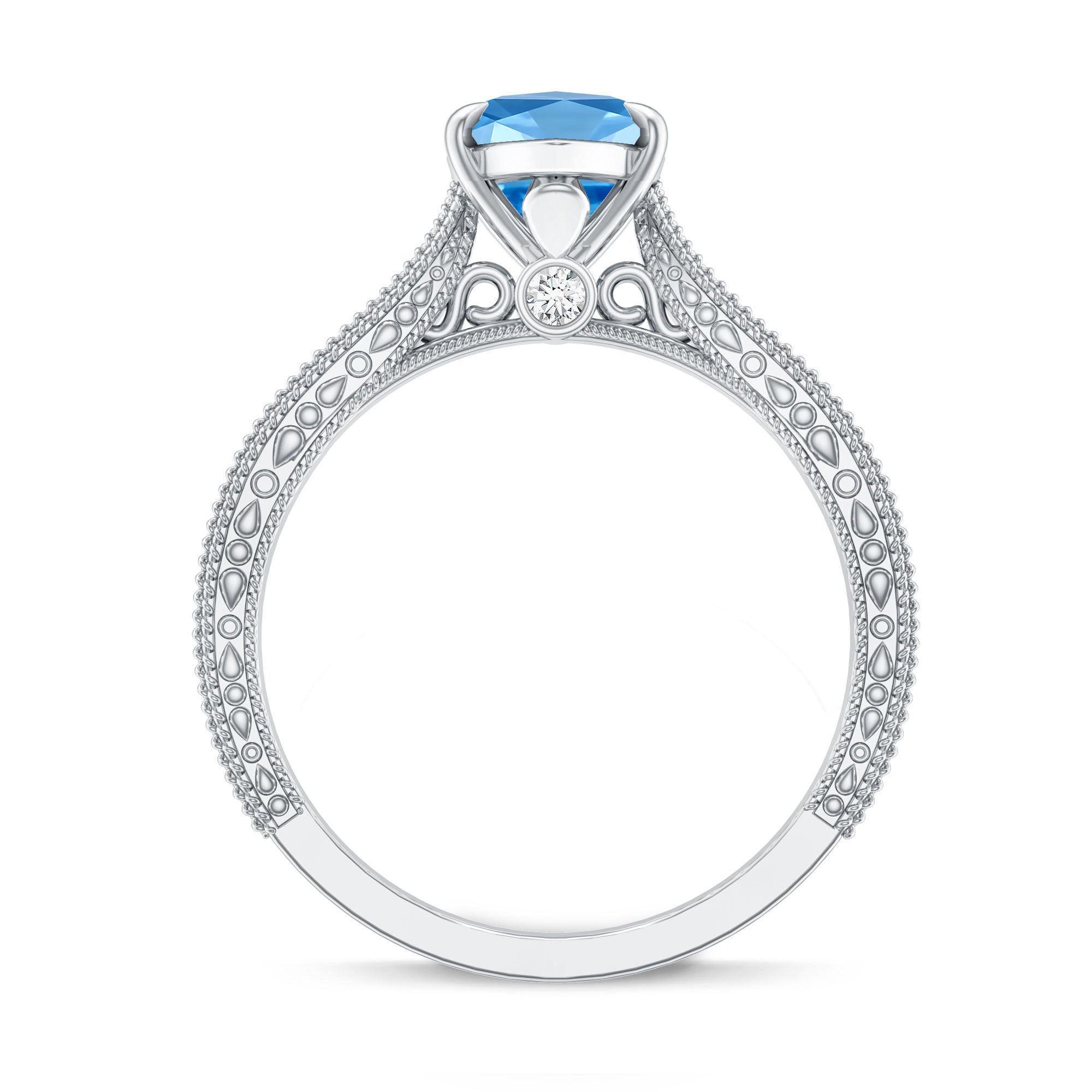Lab Created 2 Carat Blue Diamond Vintage Inspired Engagement Ring IGI Certified Vivid Blue - VS1 - Rosec Jewels