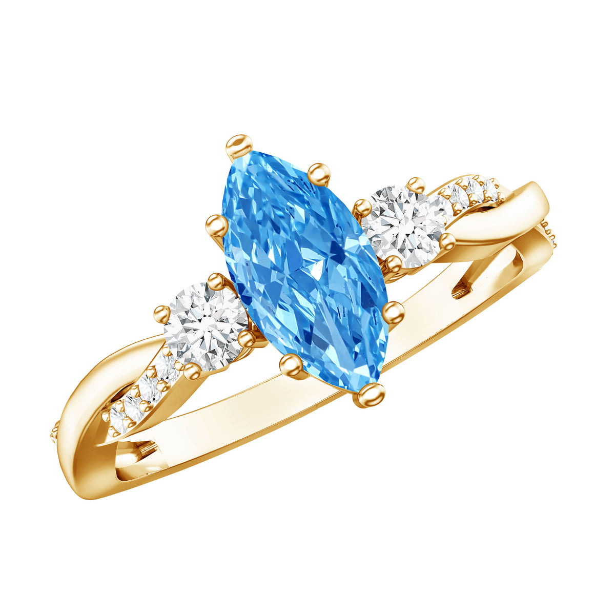 IGI Certified 1 Carat Marquise Cut Lab Blue Diamond Braided Ring for Women Vivid Blue - VS1 - Rosec Jewels