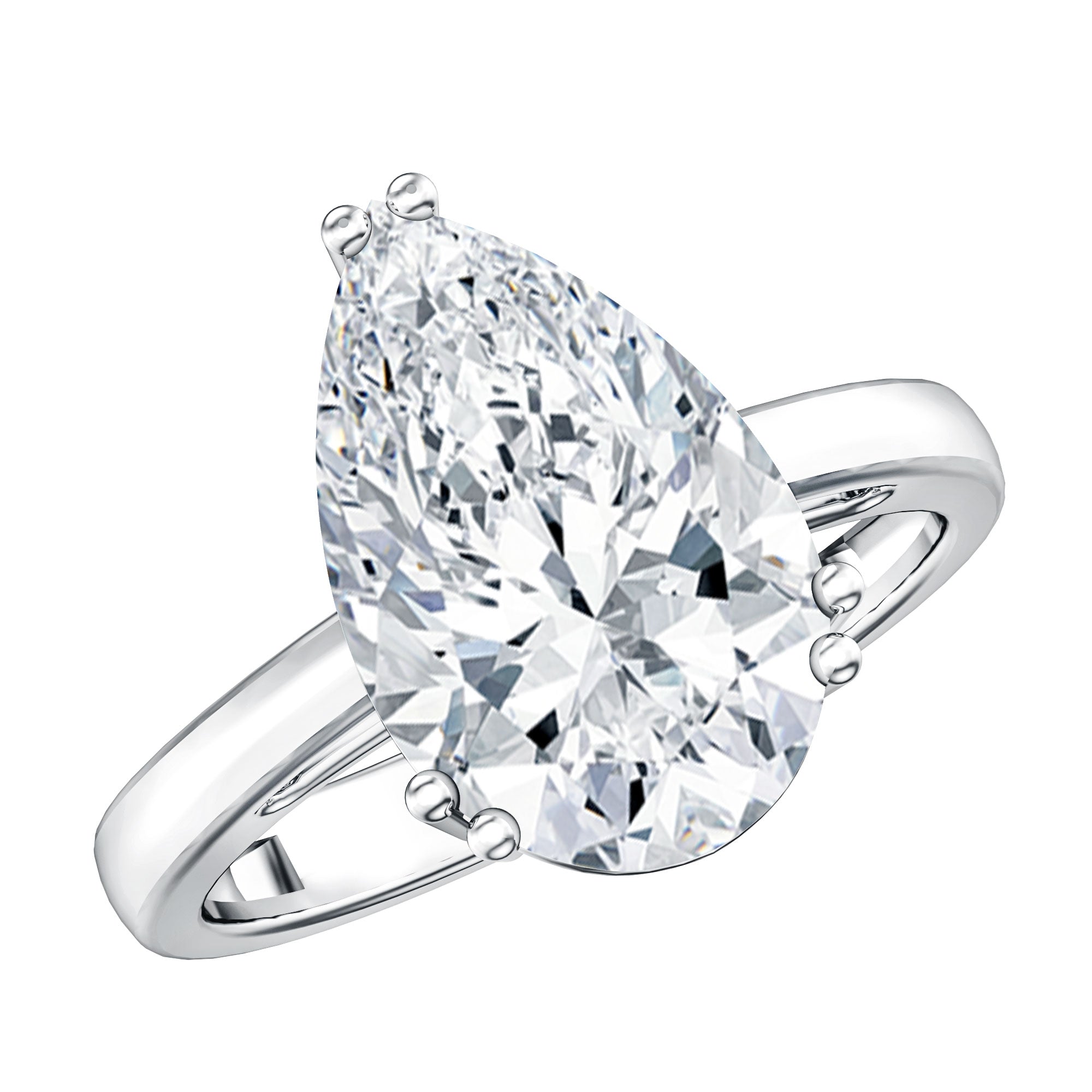 Rosec Jewels-Double Prong Set Lab Grown Pear Diamond 4 Carat Engagement Ring with IGI Certificate