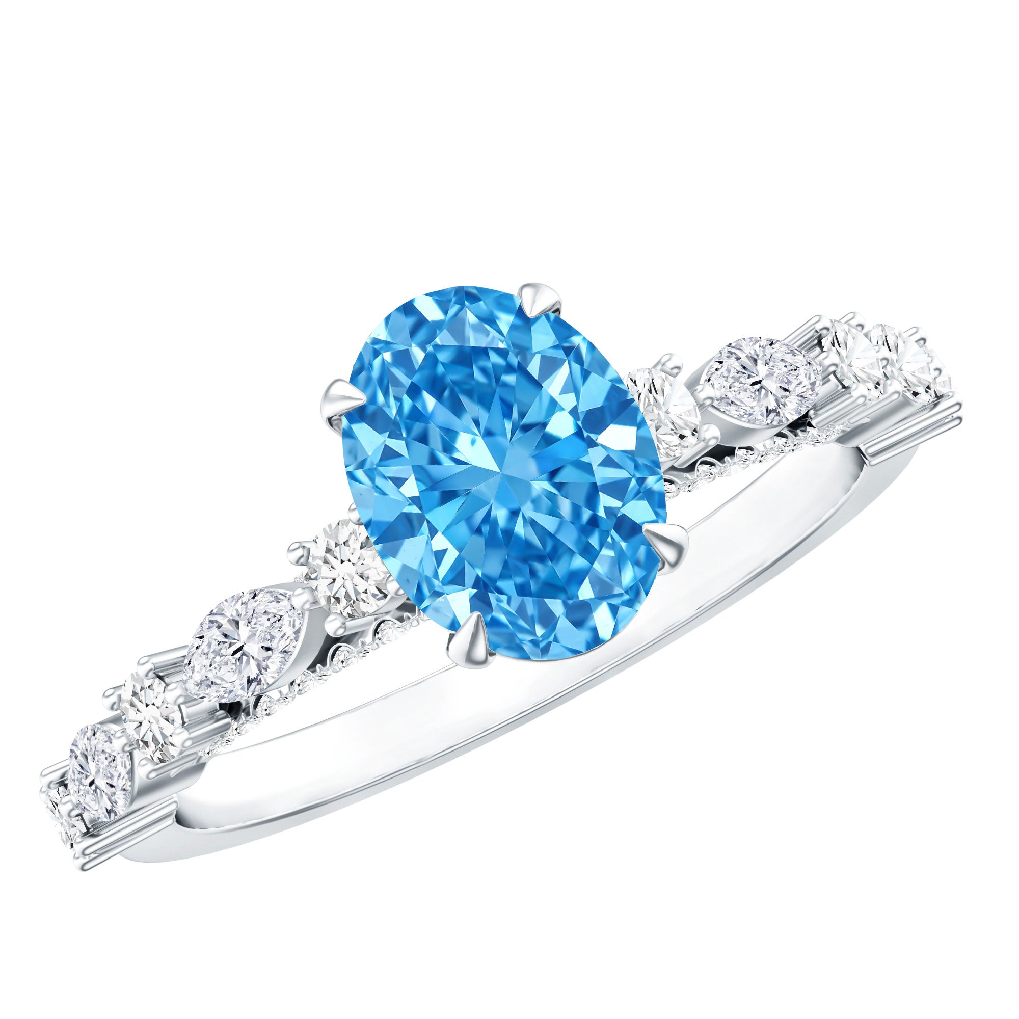 1 Carat Oval Shaped Lab Created Blue Diamond Engagement Ring IGI Certified Vivid Blue - VS1 - Rosec Jewels