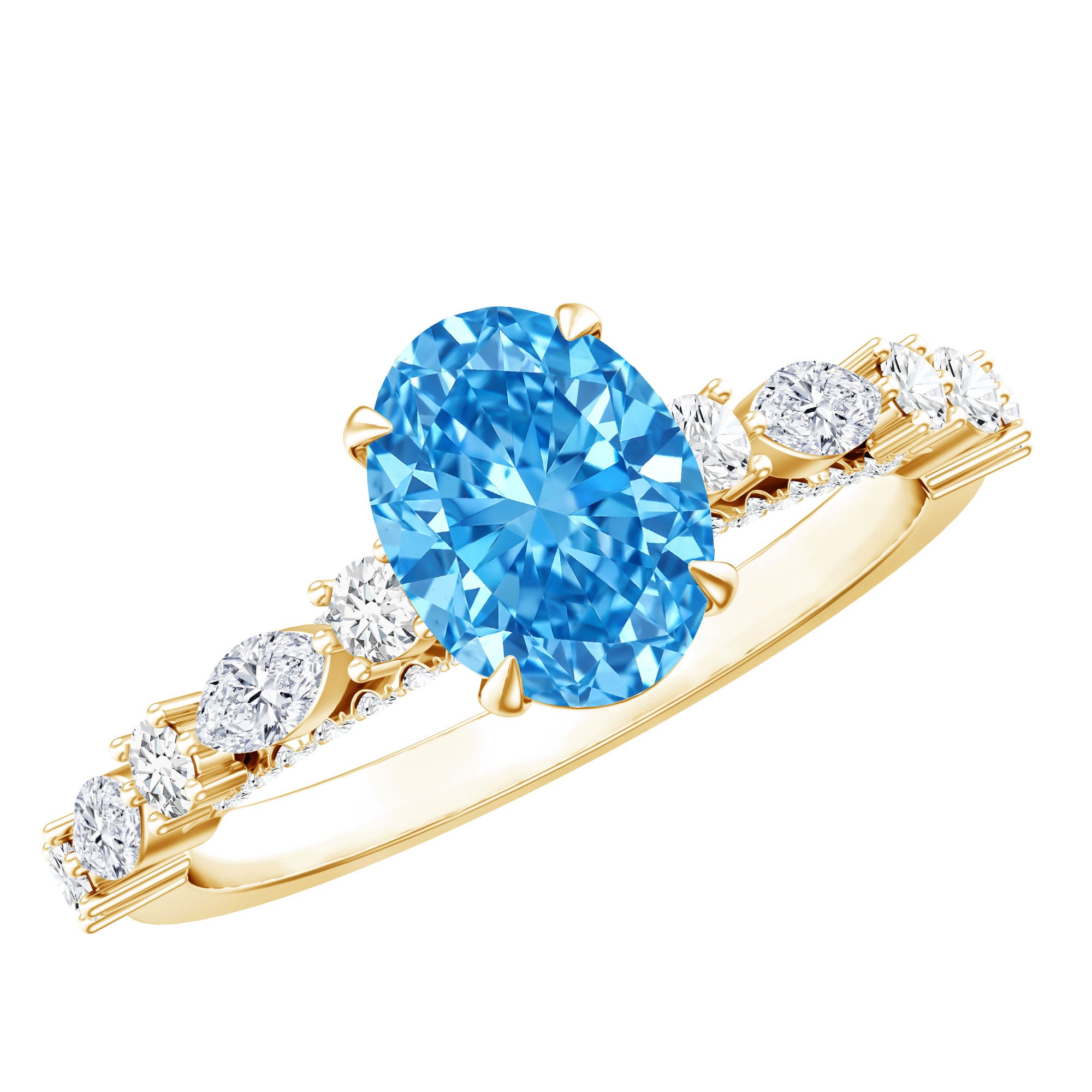1 Carat Oval Shaped Lab Created Blue Diamond Engagement Ring IGI Certified Vivid Blue - VS1 - Rosec Jewels