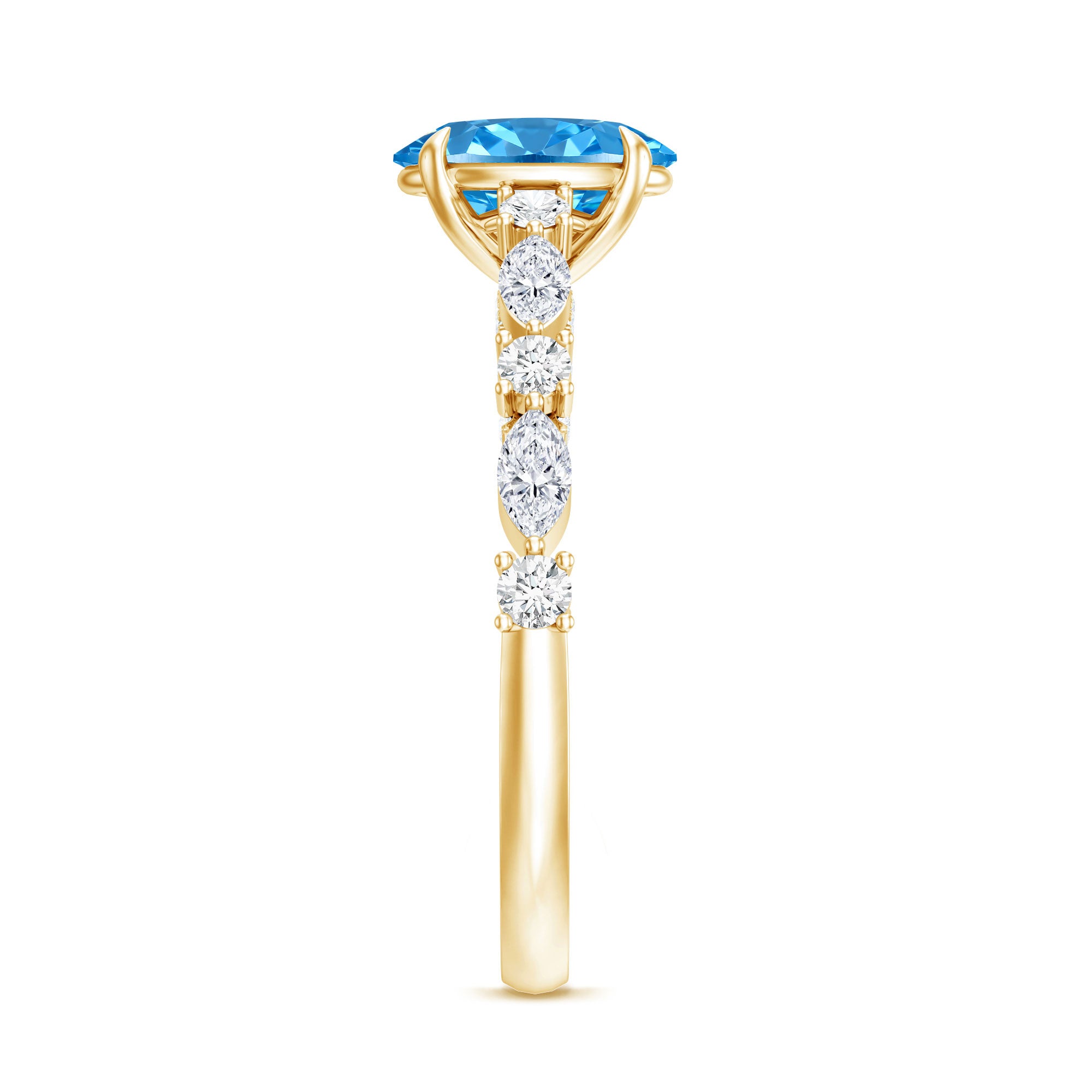 1 Carat Oval Shaped Lab Created Blue Diamond Engagement Ring IGI Certified Vivid Blue - VS1 - Rosec Jewels