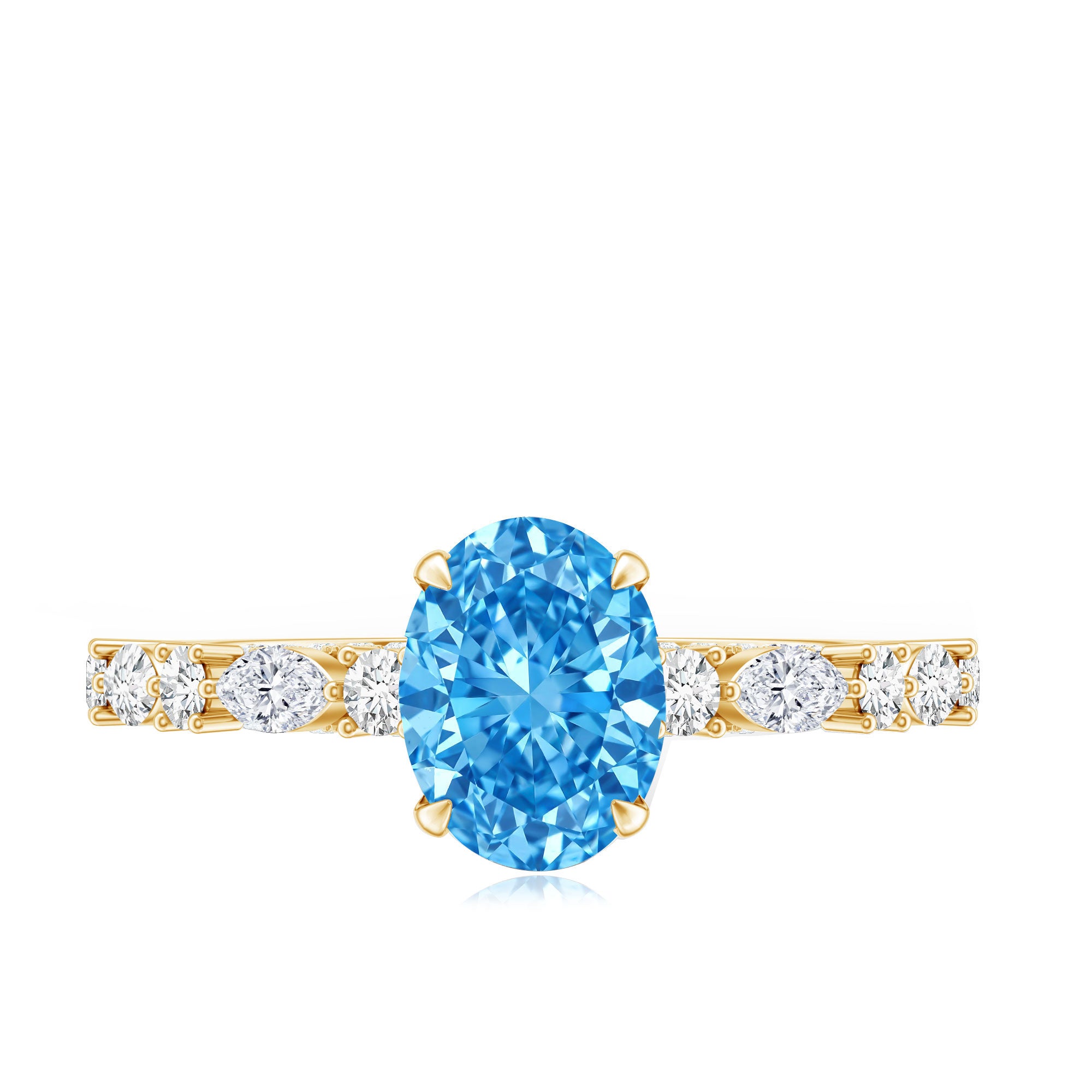 1 Carat Oval Shaped Lab Created Blue Diamond Engagement Ring IGI Certified Vivid Blue - VS1 - Rosec Jewels