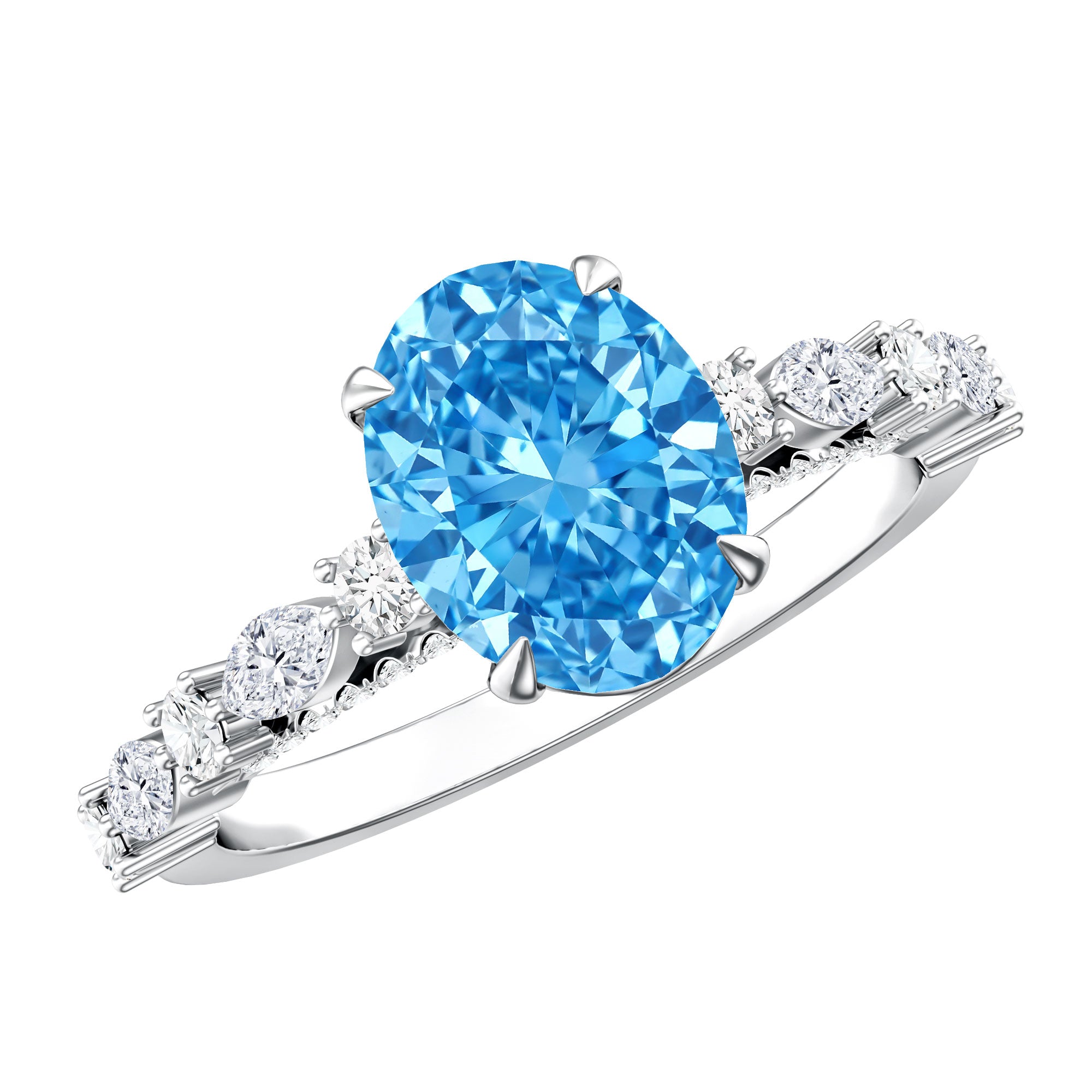 2 Carat Lab Grown Blue Diamond Oblong Engagement Ring with IGI Certificate Vivid Blue - VS1 - Rosec Jewels