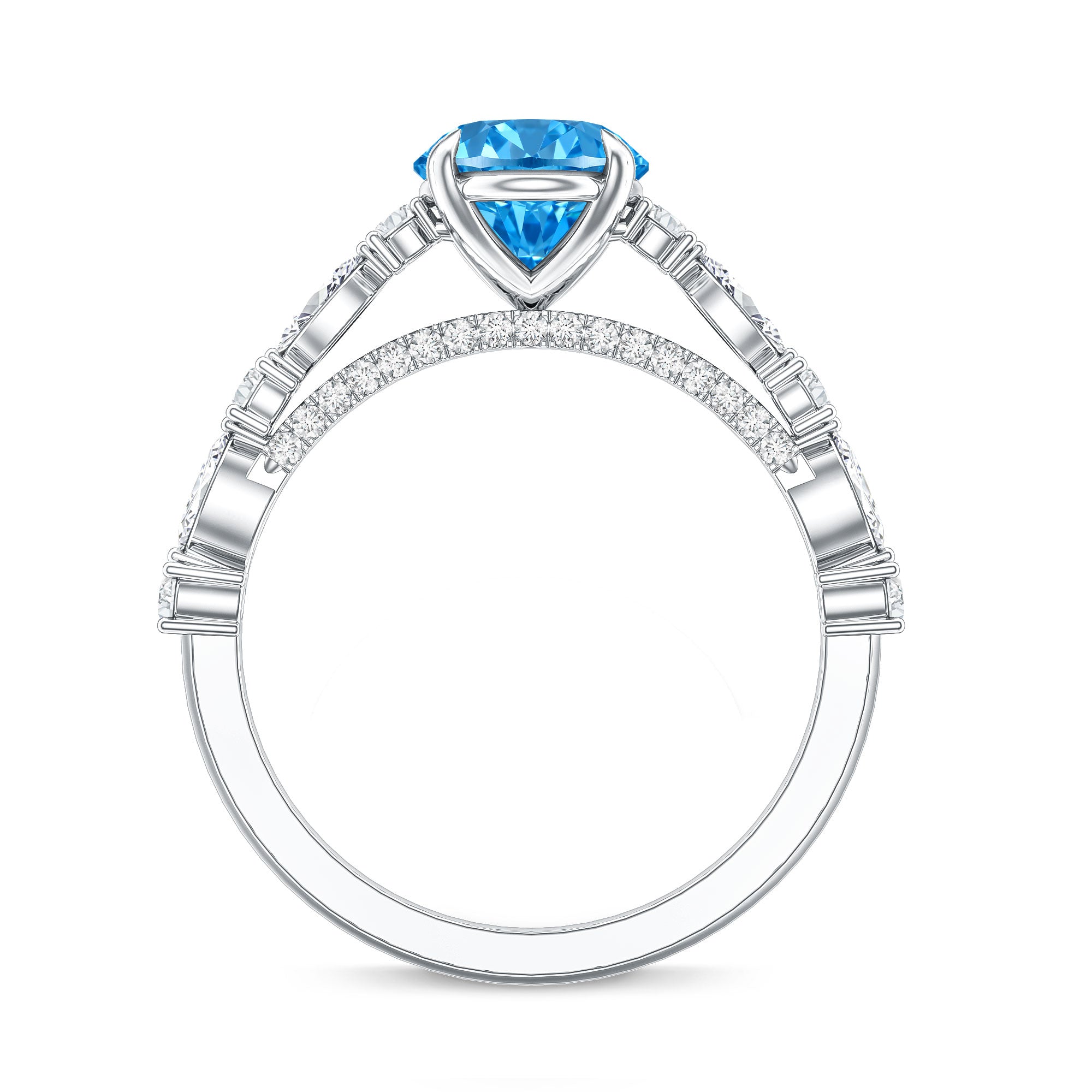 2 Carat Lab Grown Blue Diamond Oblong Engagement Ring with IGI Certificate Vivid Blue - VS1 - Rosec Jewels
