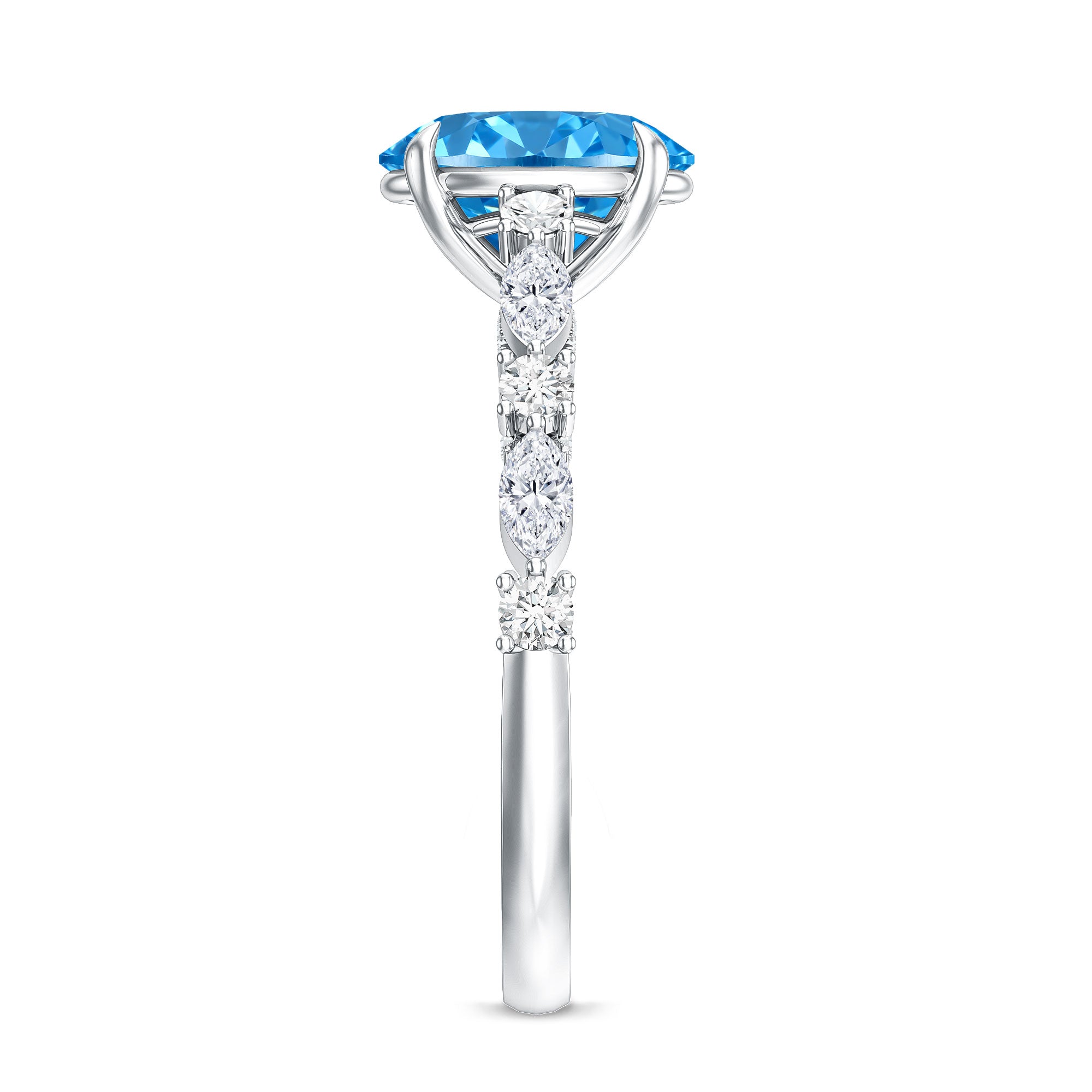 2 Carat Lab Grown Blue Diamond Oblong Engagement Ring with IGI Certificate Vivid Blue - VS1 - Rosec Jewels