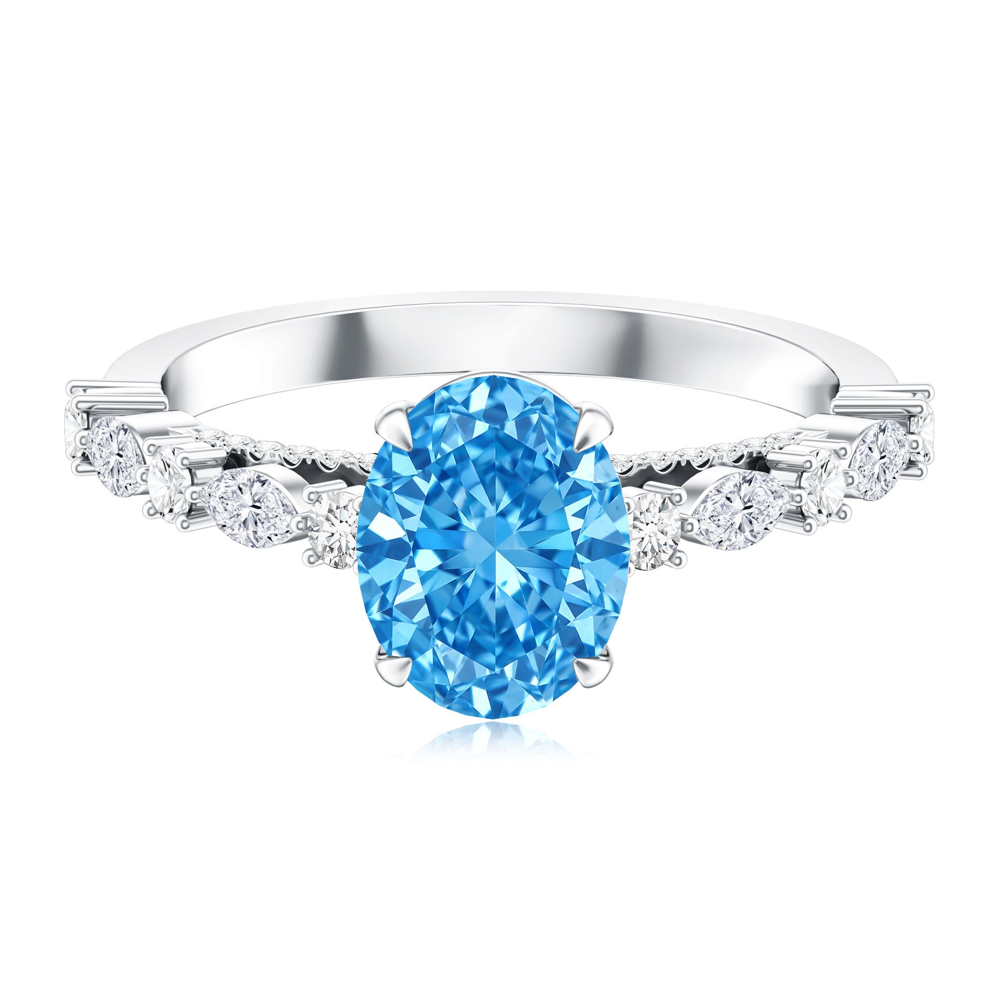 2 Carat Lab Grown Blue Diamond Oblong Engagement Ring with IGI Certificate Vivid Blue - VS1 - Rosec Jewels