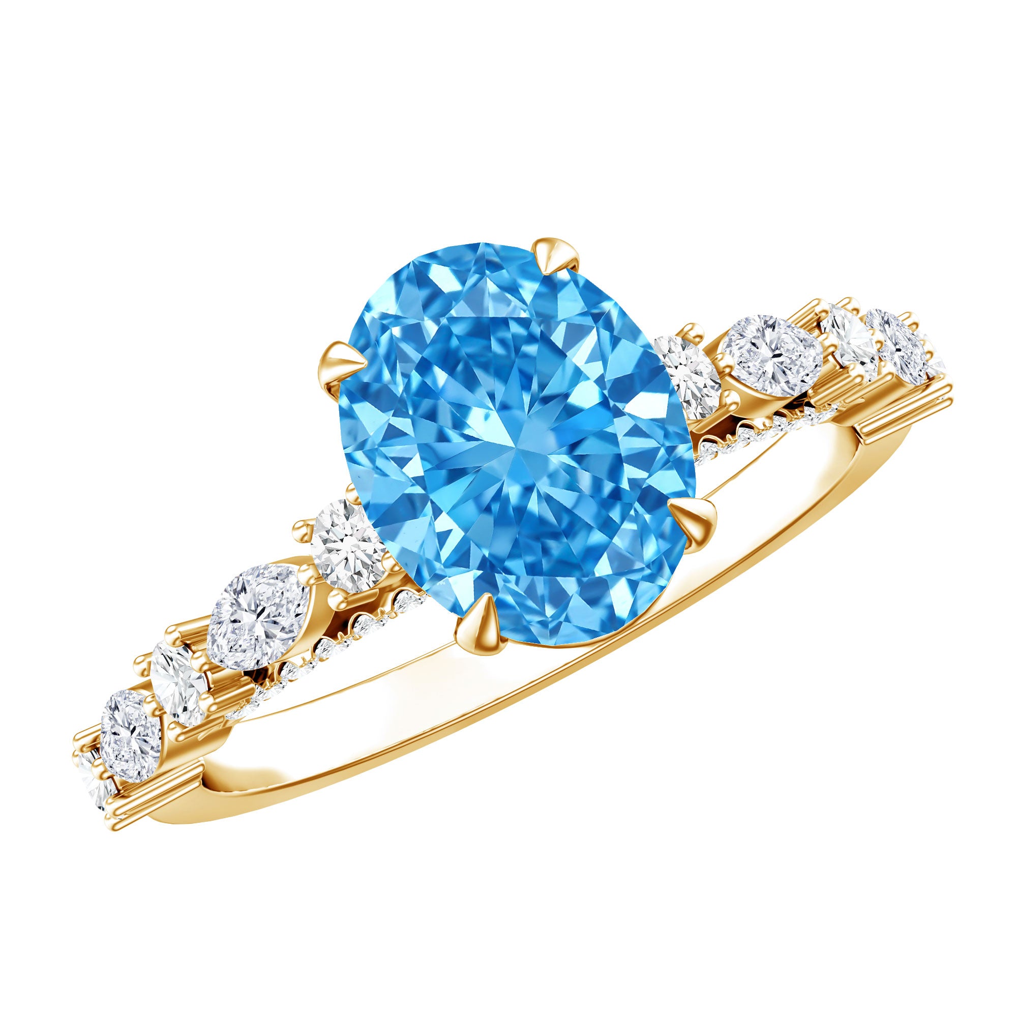 2 Carat Lab Grown Blue Diamond Oblong Engagement Ring with IGI Certificate Vivid Blue - VS1 - Rosec Jewels