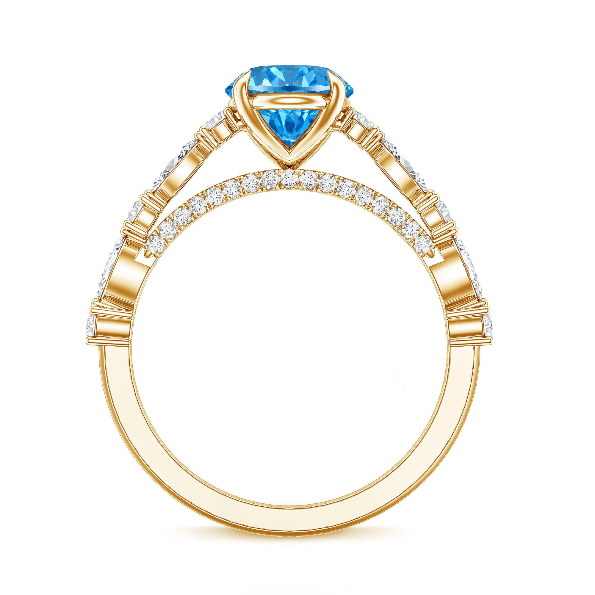 2 Carat Lab Grown Blue Diamond Oblong Engagement Ring with IGI Certificate Vivid Blue - VS1 - Rosec Jewels