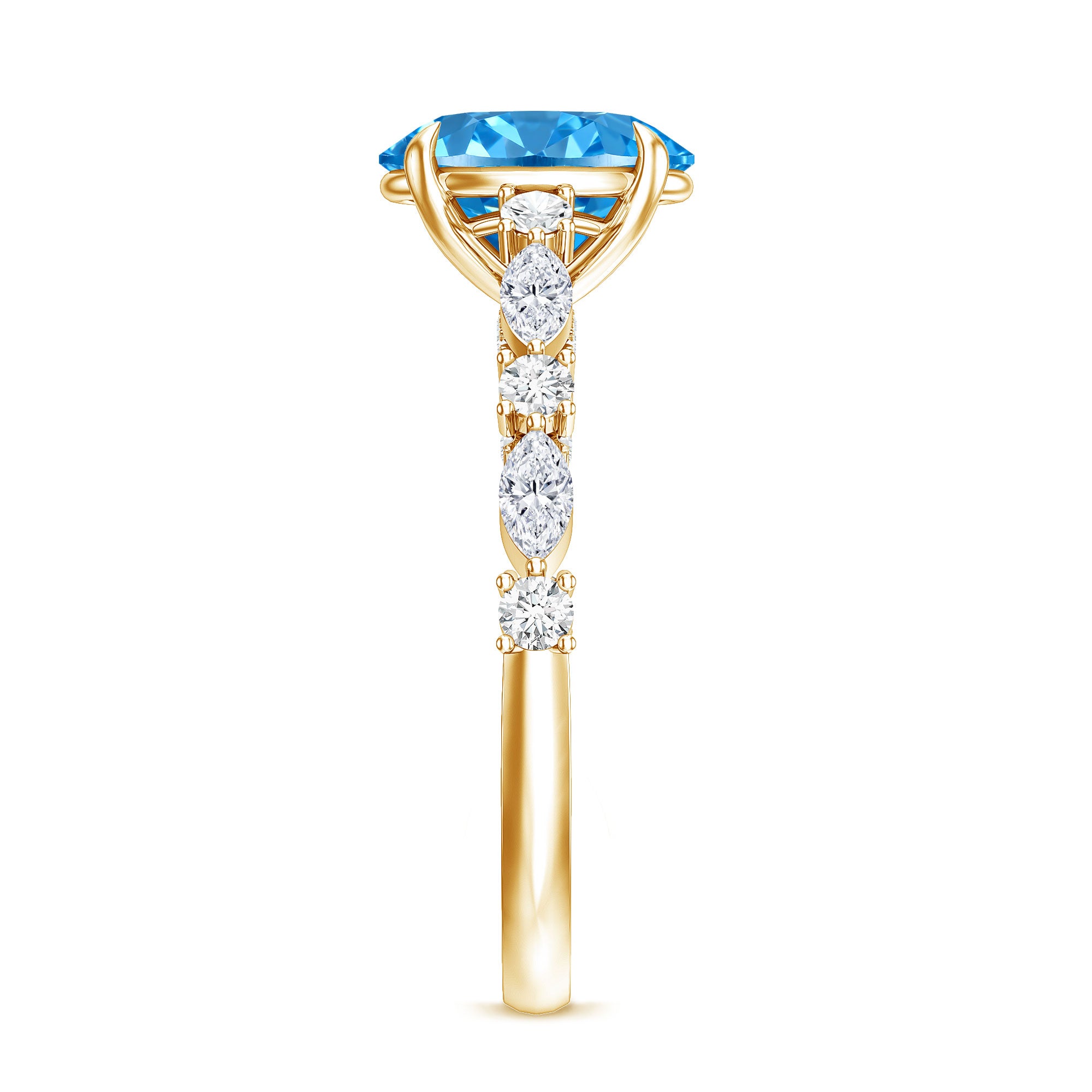2 Carat Lab Grown Blue Diamond Oblong Engagement Ring with IGI Certificate Vivid Blue - VS1 - Rosec Jewels