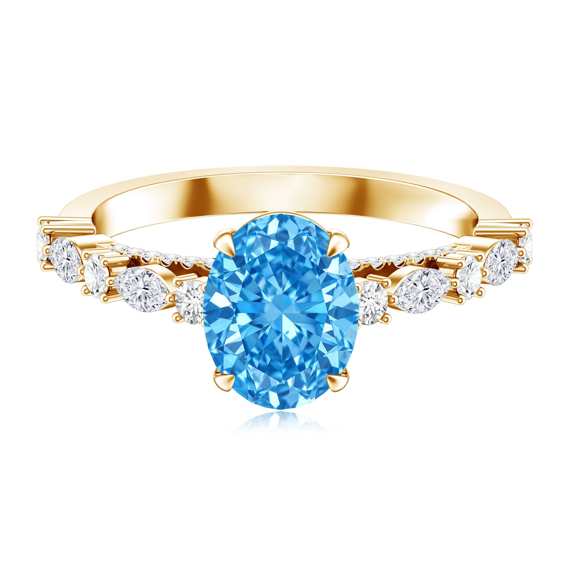 2 Carat Lab Grown Blue Diamond Oblong Engagement Ring with IGI Certificate Vivid Blue - VS1 - Rosec Jewels